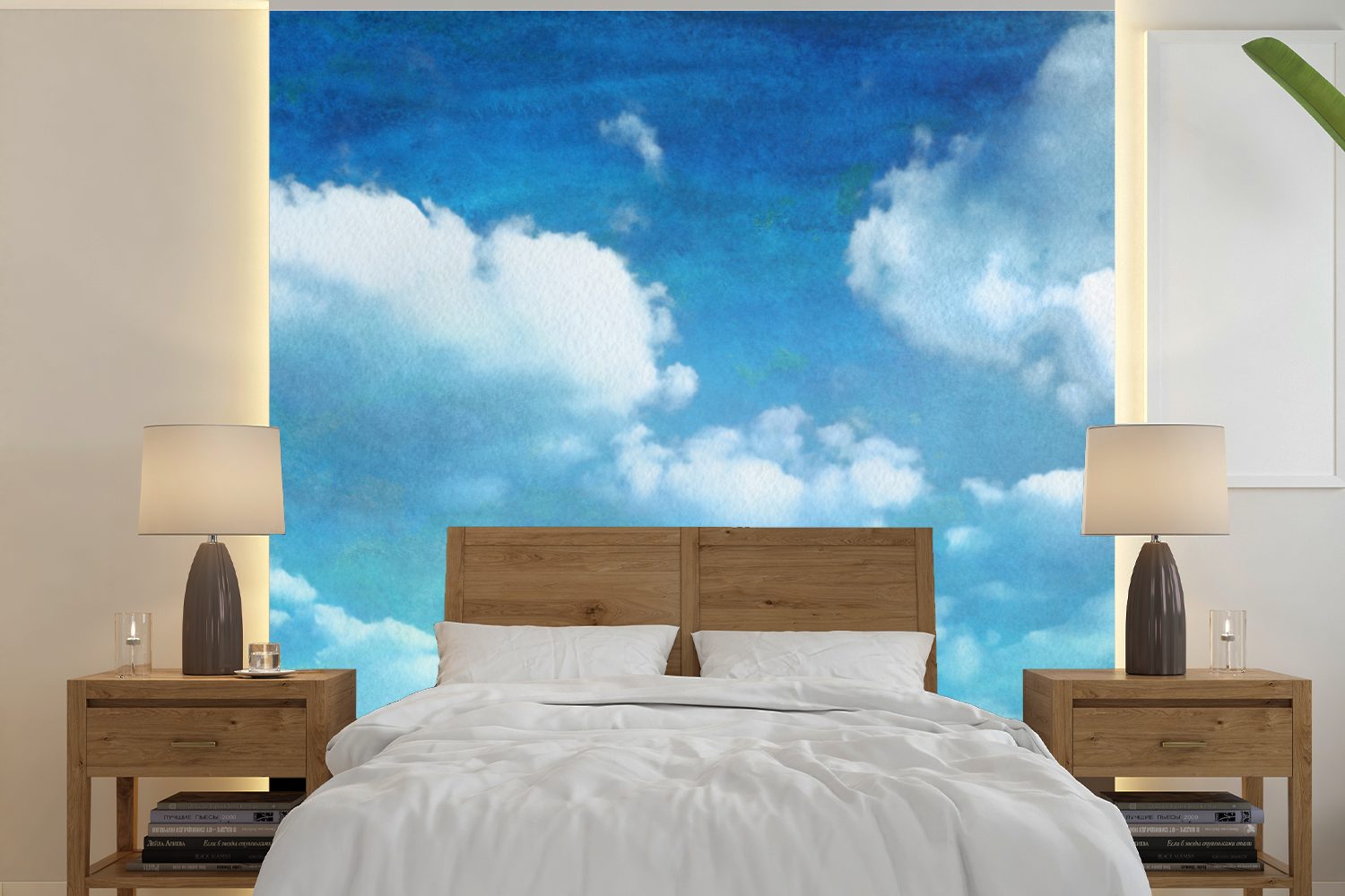 Fototapete (5 bedruckt, - Aquarell Matt, oder Wolken Schlafzimmer, Tapete MuchoWow für - Vinyl St), Wandtapete Wohnzimmer Sommer,