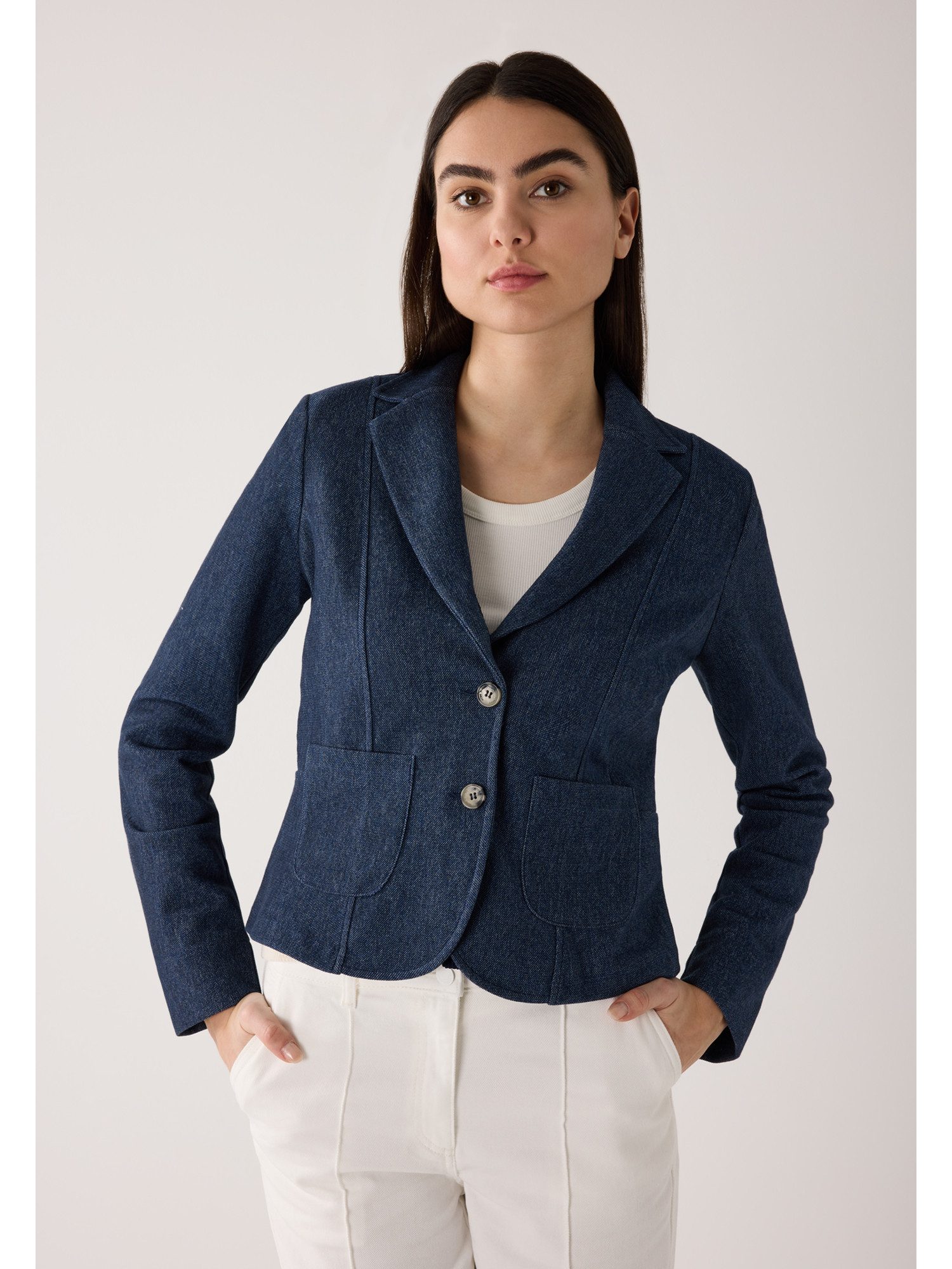 MORE&MORE Jerseyblazer kurzer Blazer, Denimoptik