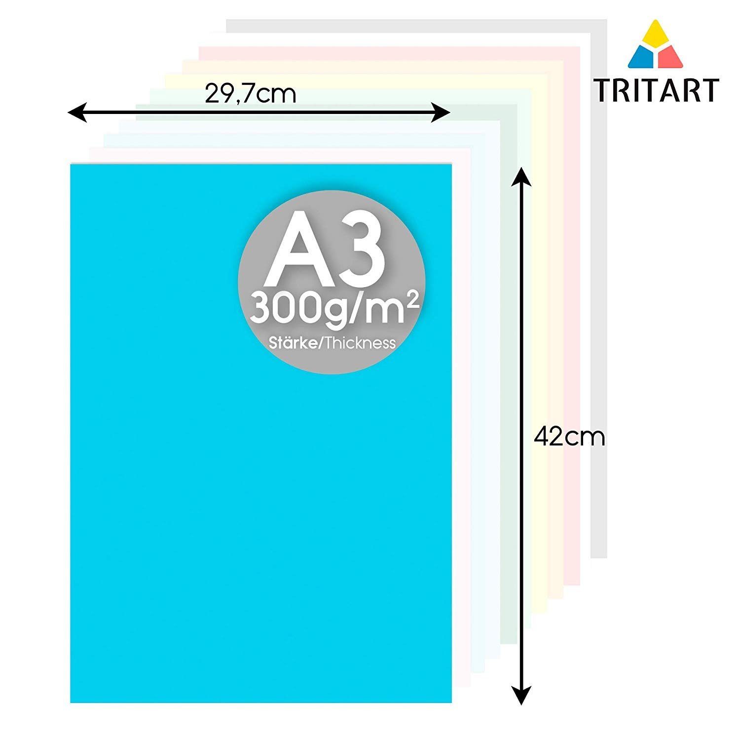 stabiler 300g, Tritart Farben Aquarellpapier Buntpapier Blatt, 36 A3 Bastelkarton, 12