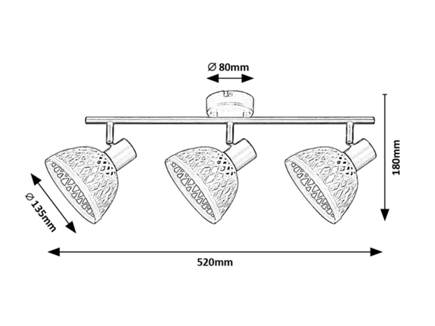 Rabalux LED Deckenspots "Rattan" 3-flammig, Metall, schwarz, rund, E14, ø135mm