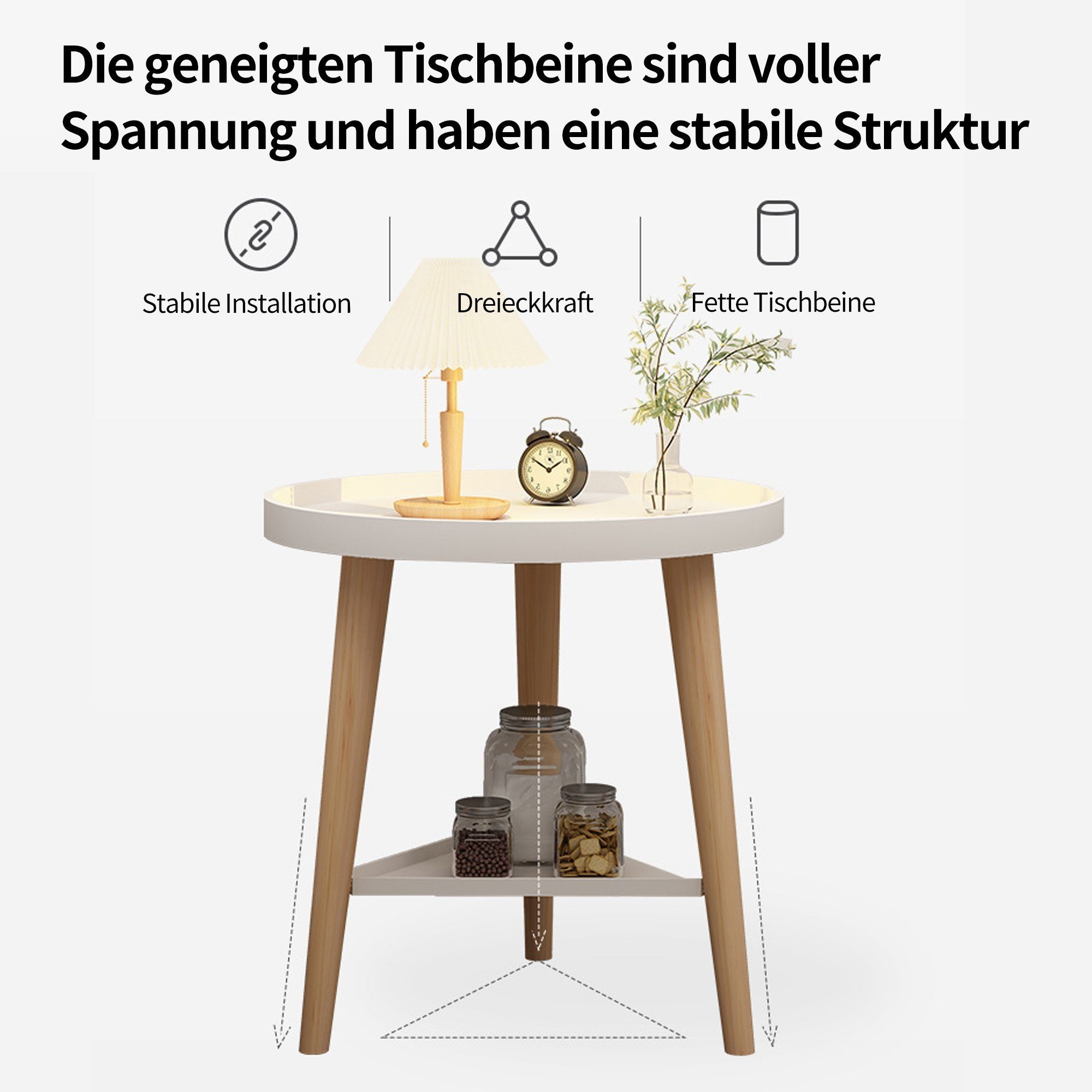 SEHAUSEU Beistelltisch Couchtisch Nachttisch weiß mit 2 Ablagen rund modern – Bild 5 von 5