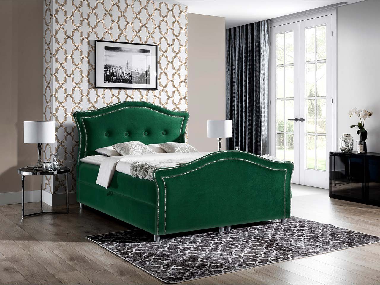 MIRJAN24 Boxspringbett Bedran Lux (Kopfteil, Hauptmatratze, Matratzen-Topper), zwei Bettkästen für die Bettwäsche auf beiden Seiten des Bettes