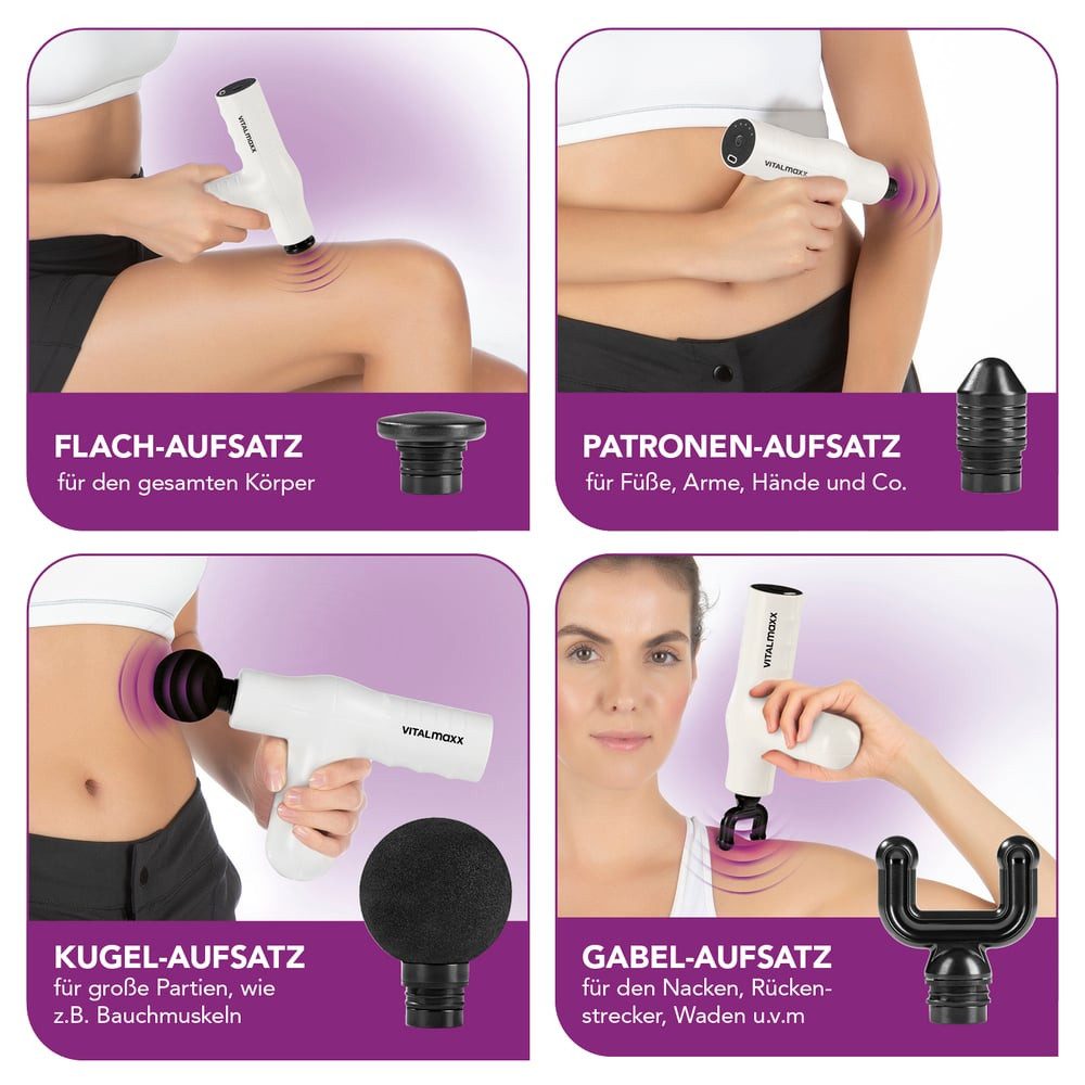 VITALmaxx Massagepistole Mini Massage Gun Smart Grip 4 Aufsätze, 5 Stufen Muskelregeneration Nacken Schulter bis zu 3000 Schläge/min