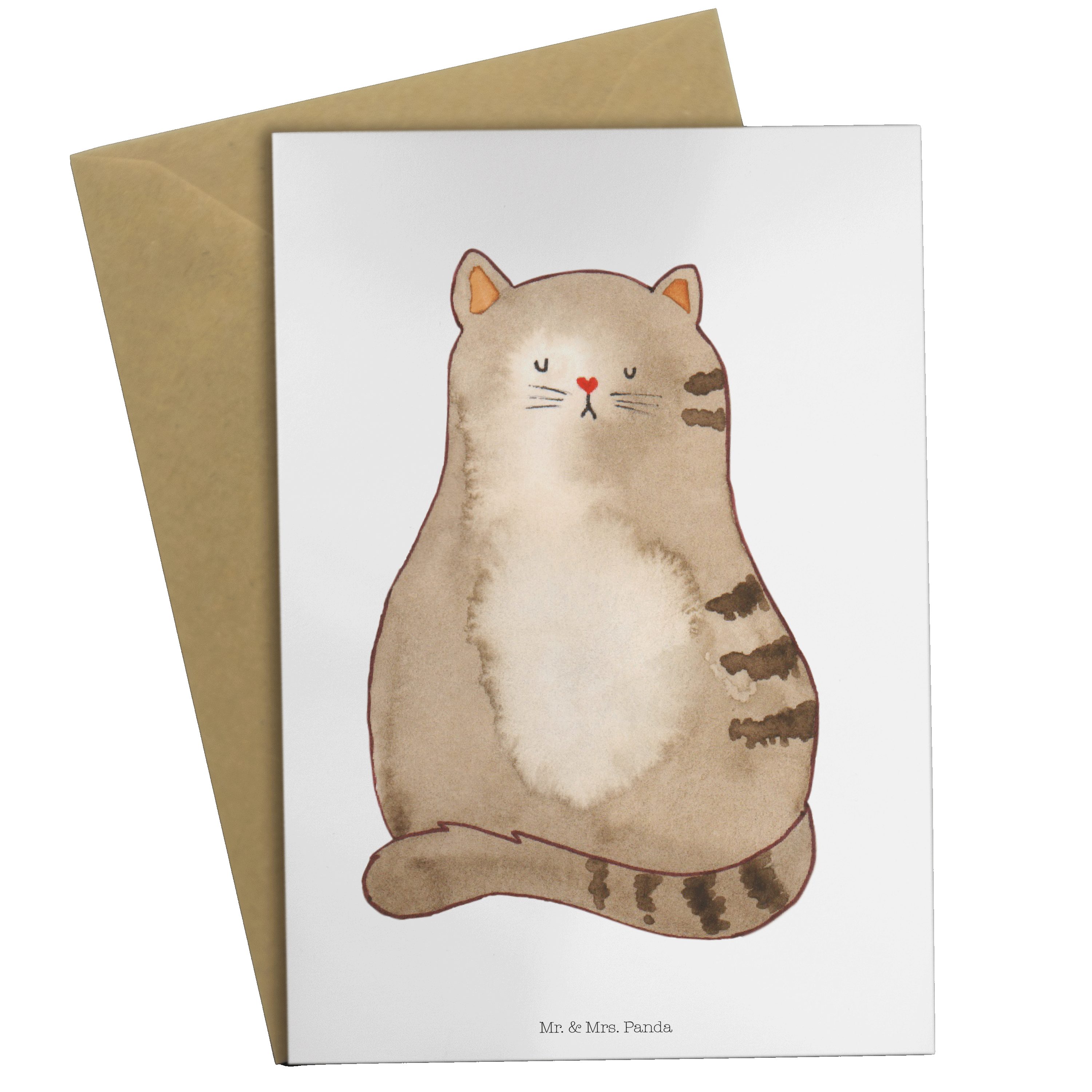 Mr. & Mrs. Panda Grußkarte Katze sitzend - Weiß - Geschenk, Hochzeitskarte, Karte, Katzendeko, K