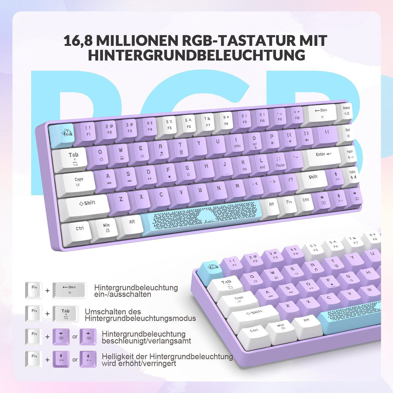 ZIYOU LANG T8 60% Mechanische Gaming-Tastatur,68 Tasten TKL mit Kompaktem Layout, Gaming-Tastatur (Kompaktem Layout,18 RGB,Anti-Ghosting,USB-C Spiralkabel,für P – Bild 5 von 5