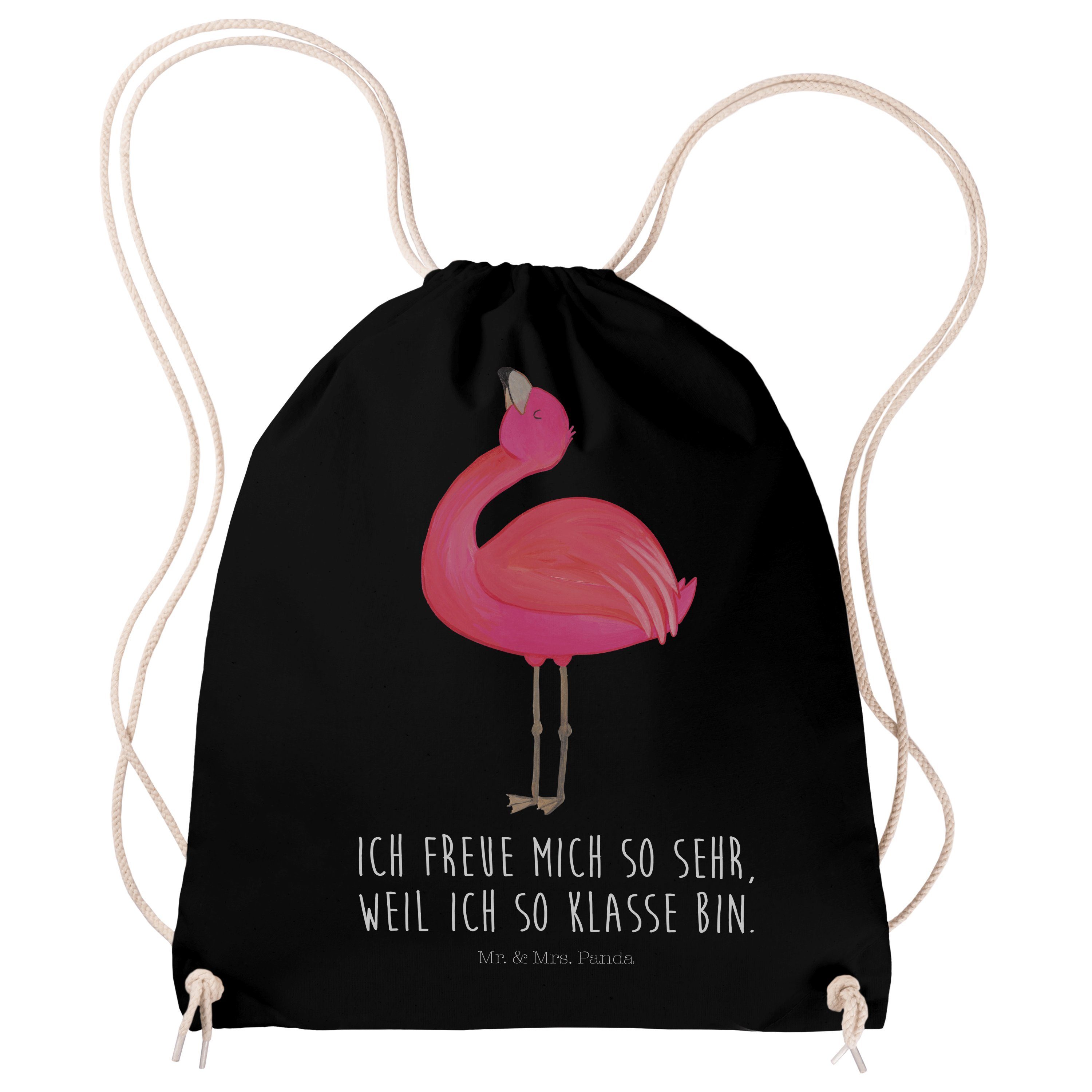 Mr. & Mrs. Panda Sporttasche Flamingo stolz - Schwarz - Geschenk, Sportbeutel, Tasche, Turnbeutel, (1-tlg)