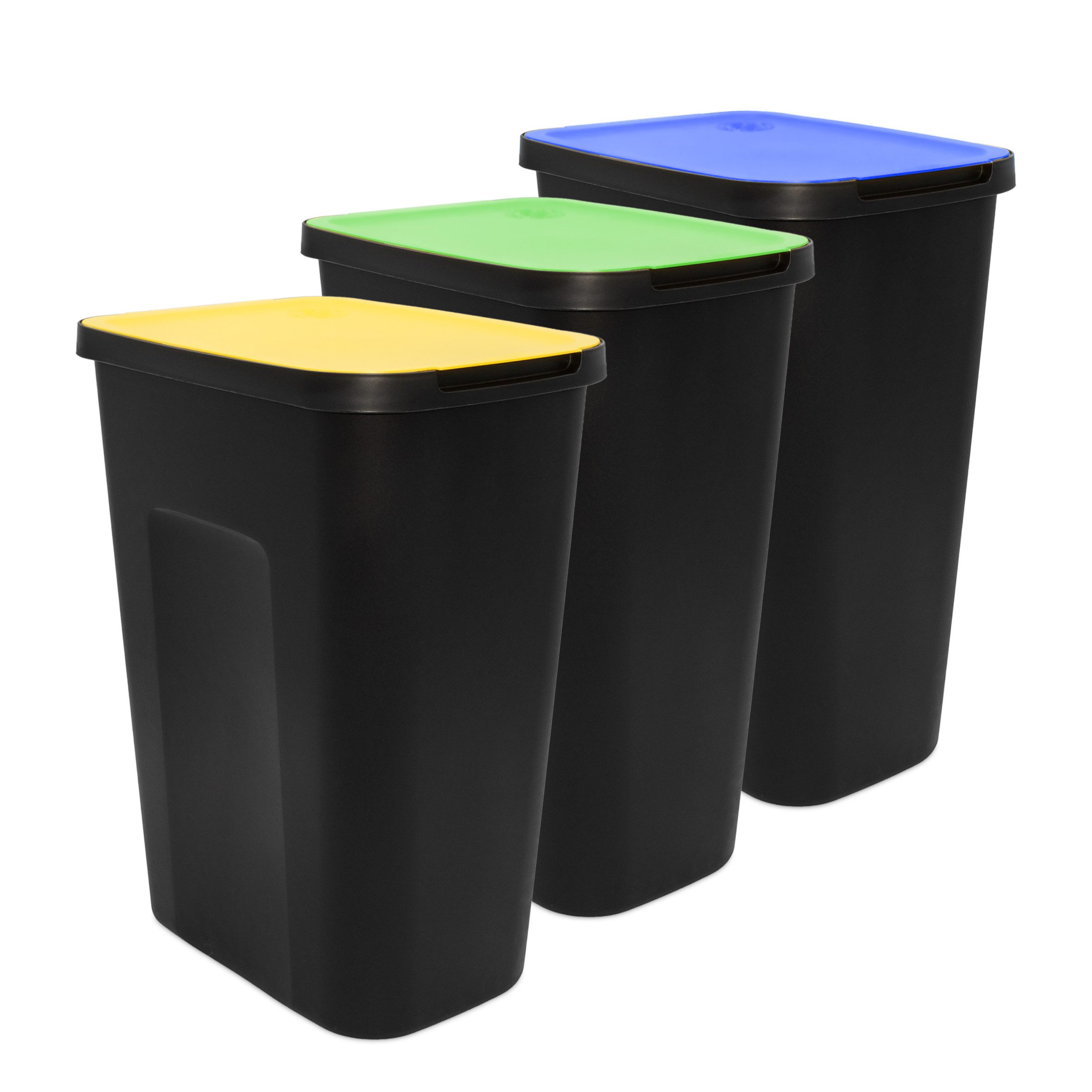 Spetebo Мусорные урны Abfalleimer schwarz mit farbigem Klappdeckel 3er Set, extra große Öffnung mit Klappdeckel