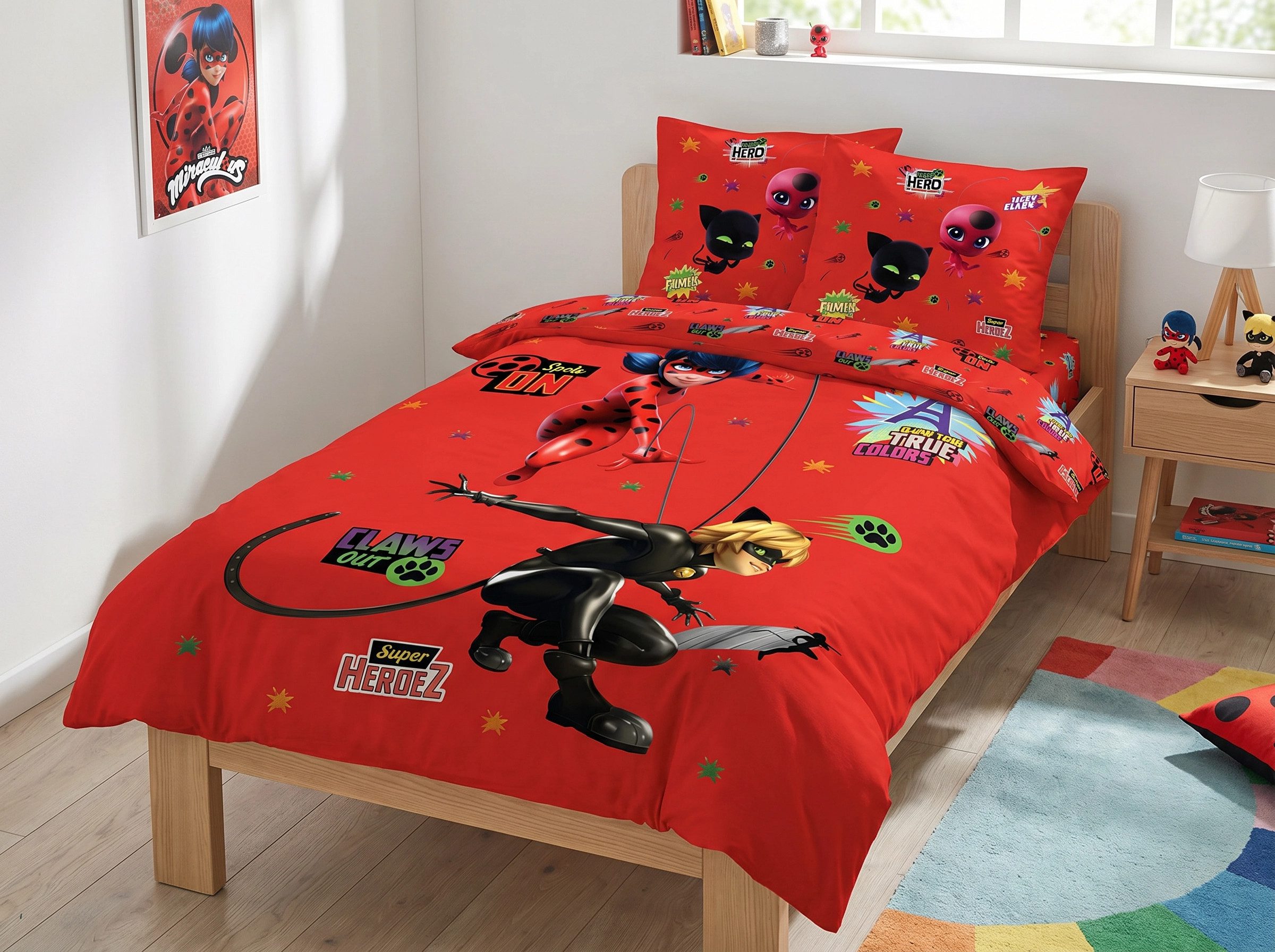 Miraculous - Ladybug Bettwäsche Miraculous Ladybug Cat Noir Kinderbettwäsche, Mikrofaser, 135-140x200 cm Deckenbezug, 63x63 cm Kissenbezug