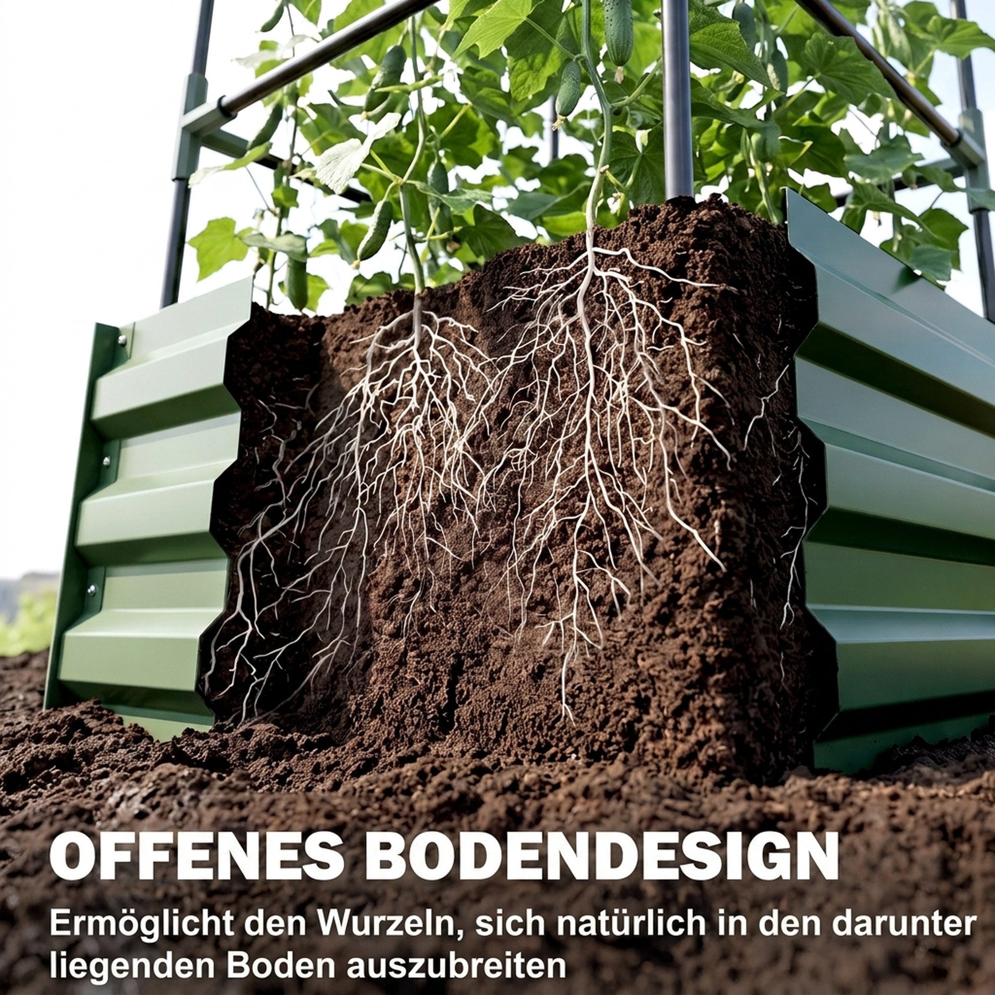 Outsunny Hochbeet Blumenkasten höhenverstellbar mit Rankhilfe, Pflanzkasten (Gemüsebeet, 1 St., Kräuterbeet), für Garten, Balkon, Verzinkter Stahl, Grün, 61 x 6 – Bild 5 von 5