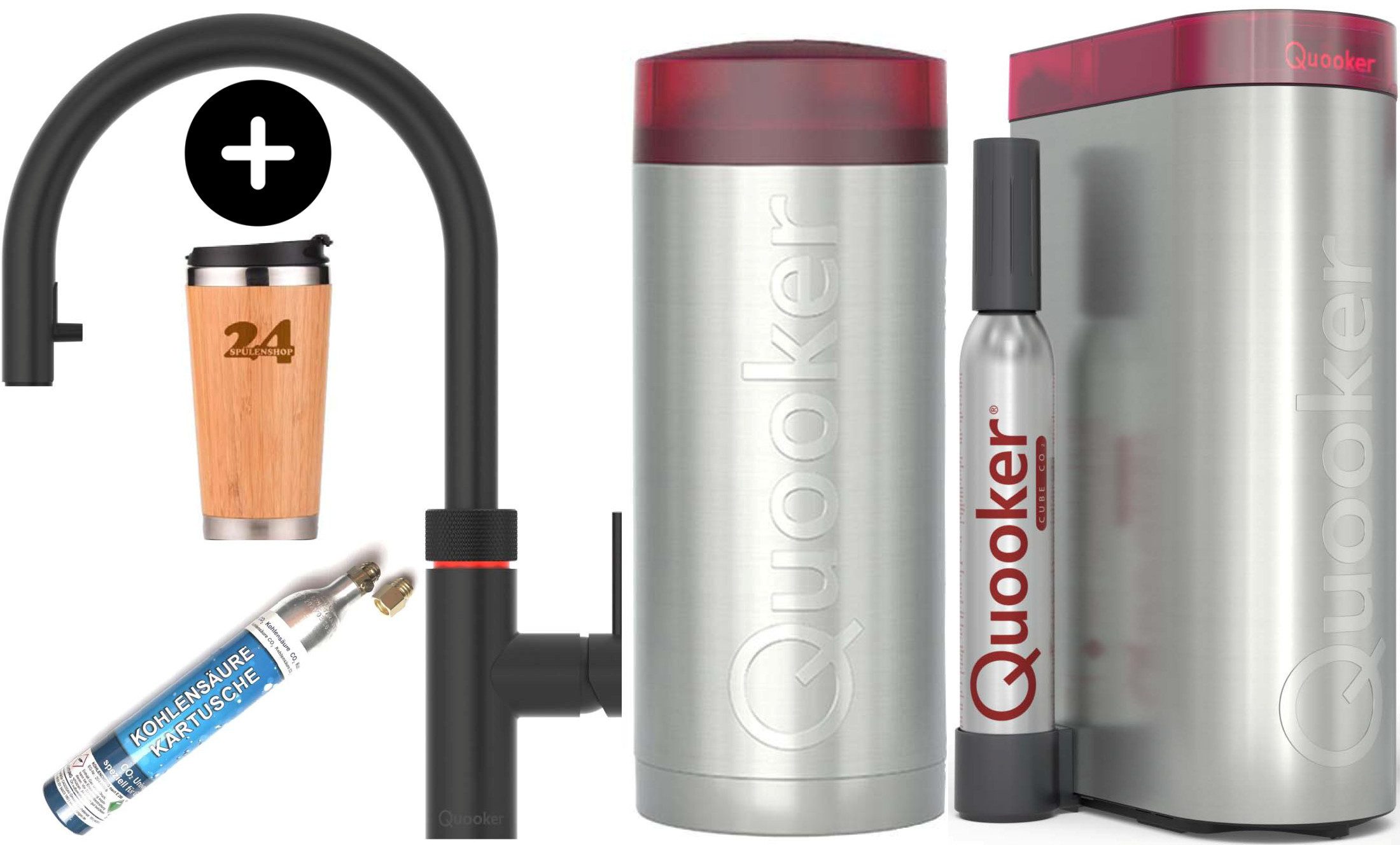 QUOOKER Küchenarmatur QUOOKER FLEX Zugauslauf Schwarz Combi+ B mit CUBE (COMBI+FXRBLKCUBE) (2-St) 100°C Kochendwasserhahn mit Trinkwassersystem