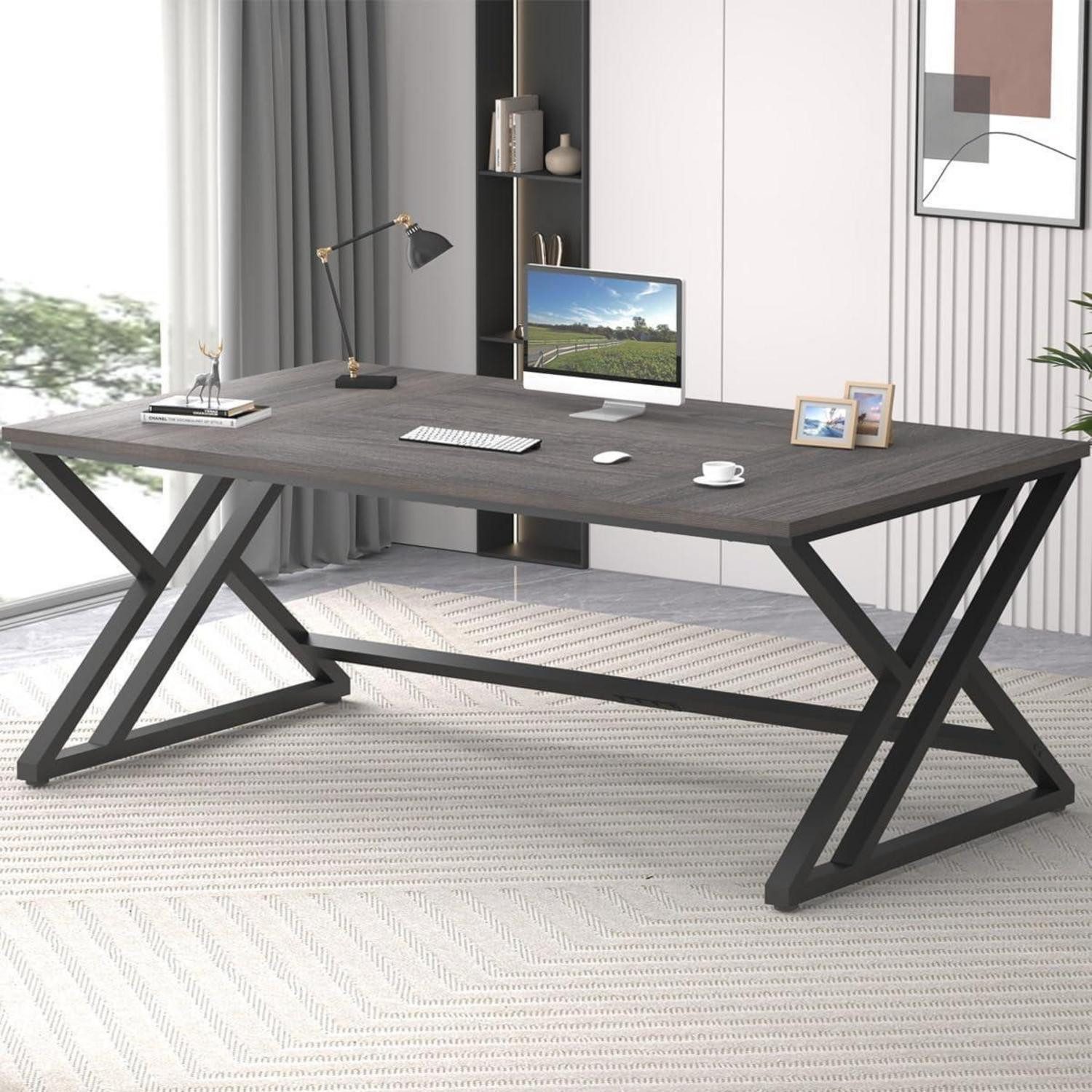 LuxusKollektion Schreibtisch Langer rustikaler Computer-Schreibtisch Eiche massiv