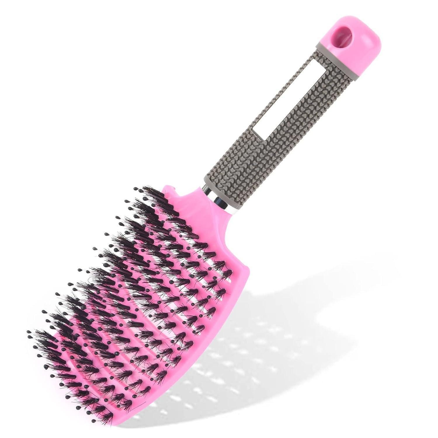 LuxusKollektion Haarentwirrbürste Haarbürste Wildschweinborsten Entwirrungsbürste Locken Rosa