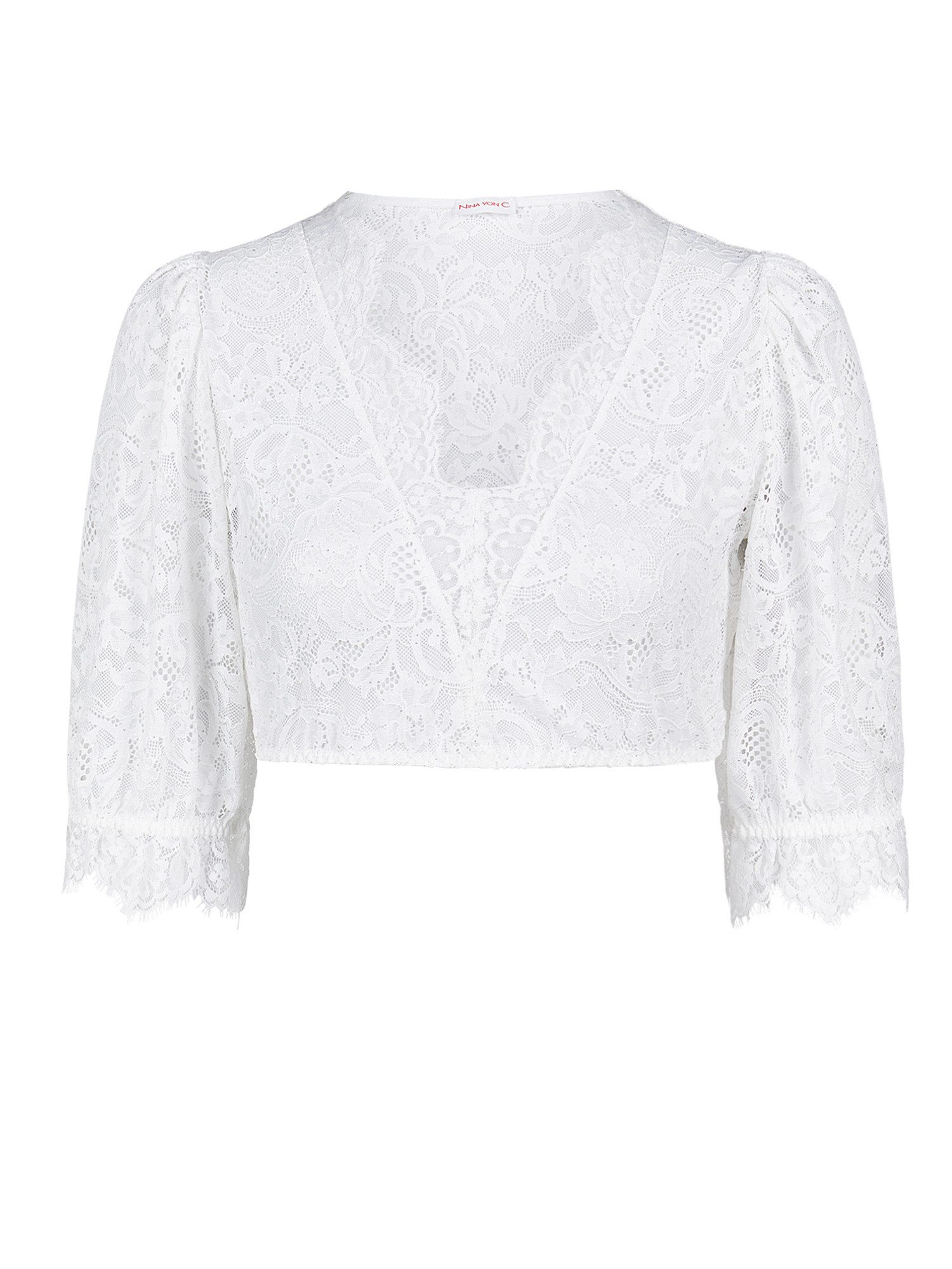Nina Von C. Dirndlbluse Dirndl-Bluse halbarm Celine (Stück, 1-tlg) feminine florale Spitze, geschwungener V-Ausschnitt