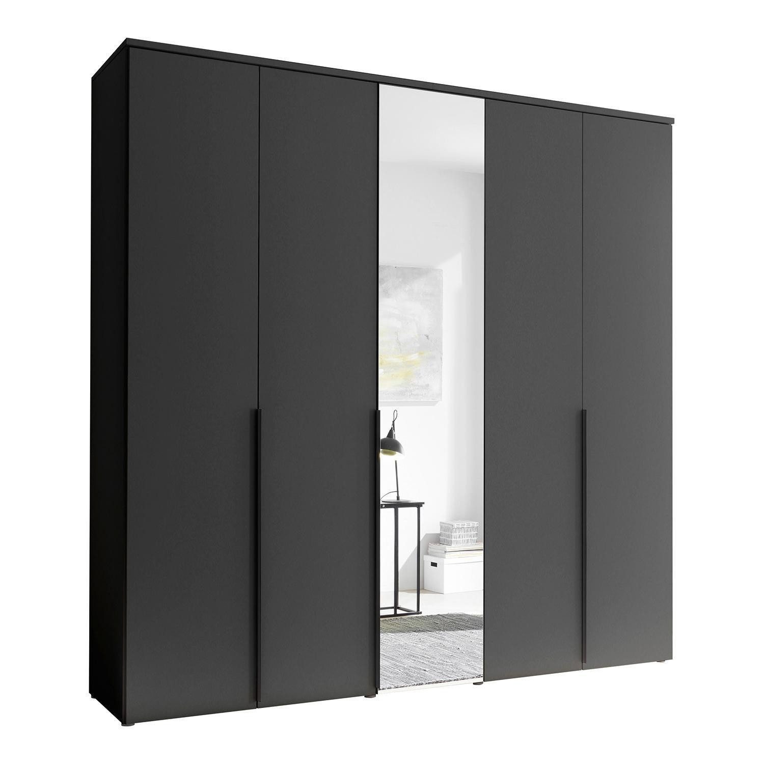 Pol-Power Kleiderschrank KEVO, Graphit Dekor, 5 Türen inkl. 1 Spiegeltür, B 225 x H 225 x T 52 cm