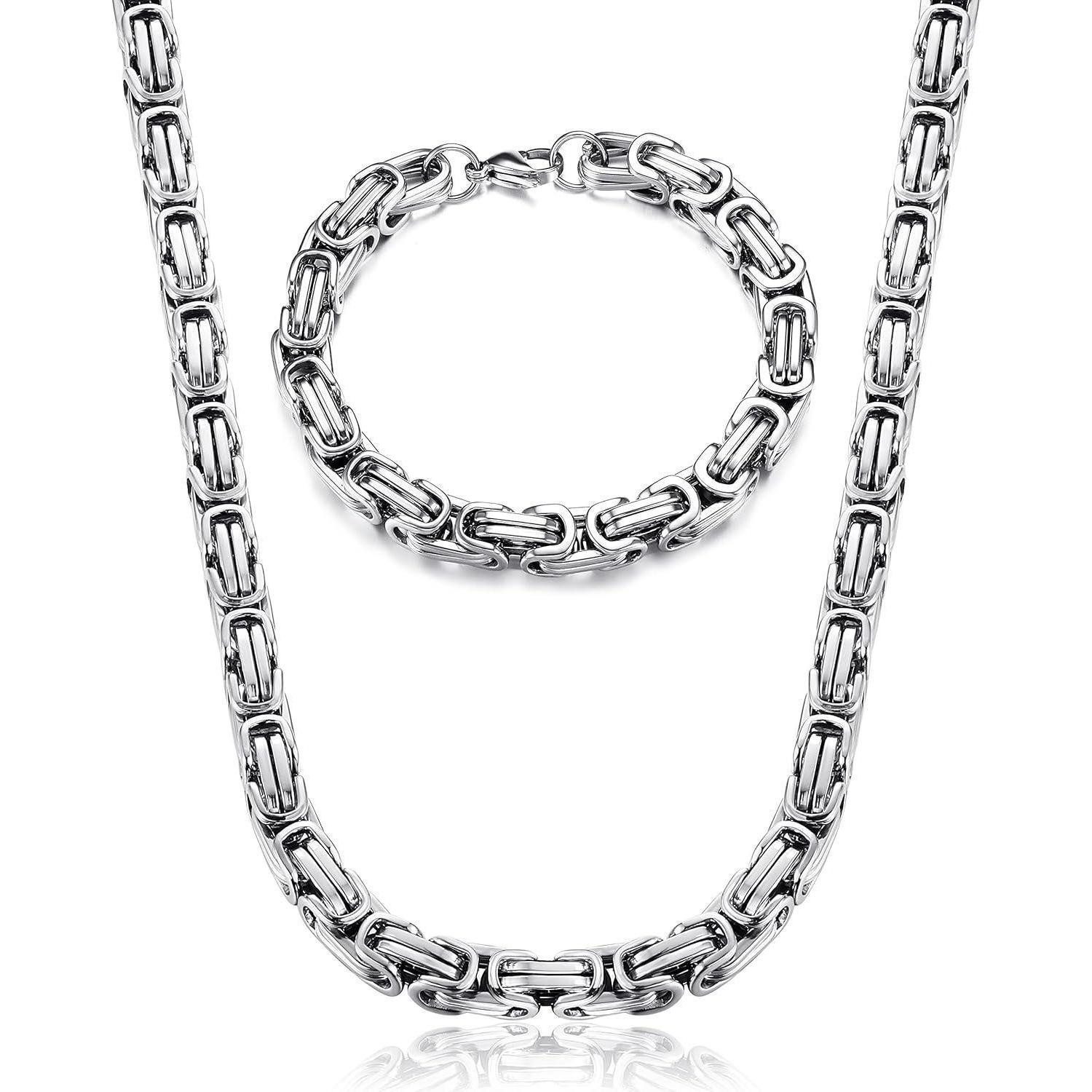 Ketten und Armband Set Ketten Herren Edelstahl Silber Königskette Armband 8MM Breite Kette