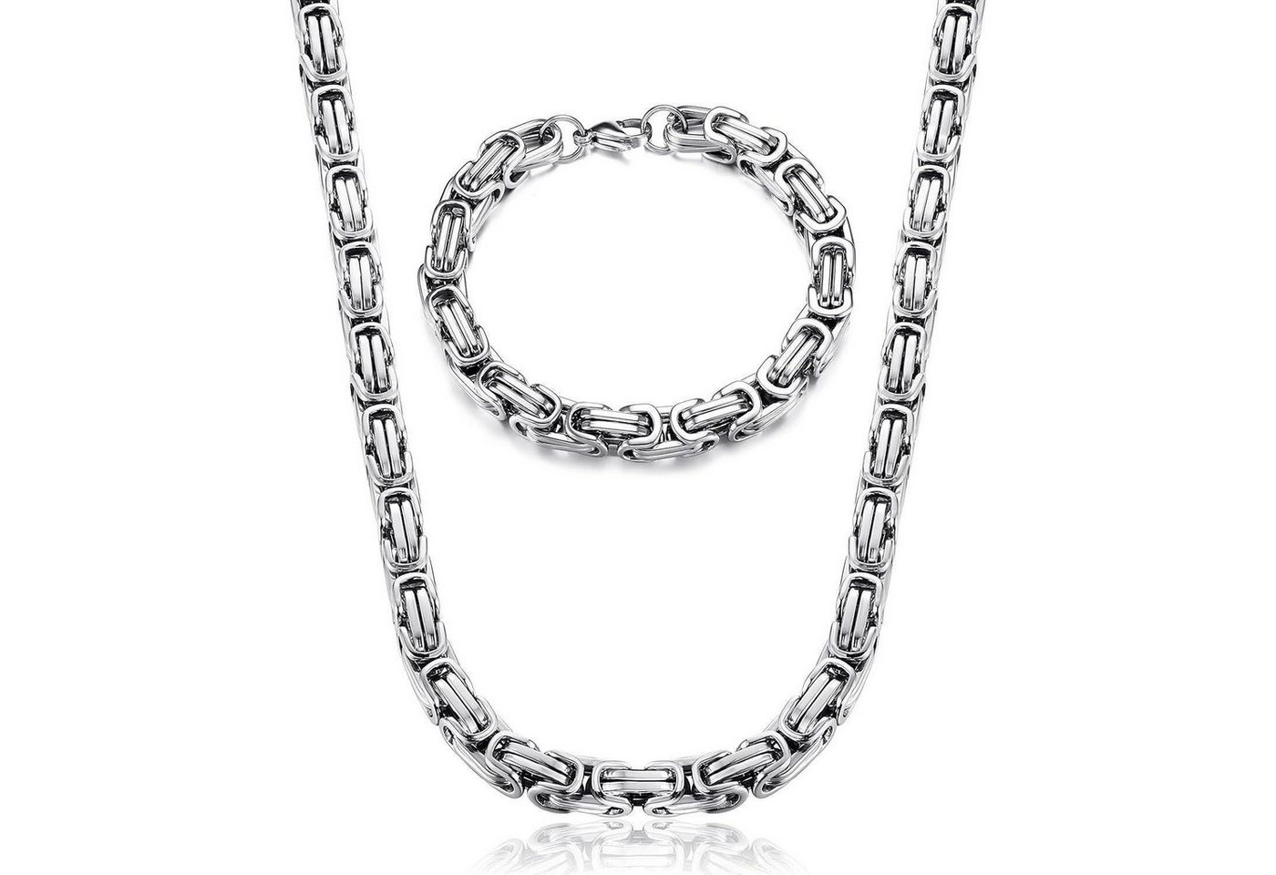 LuxusKollektion Ketten und Armband Set Ketten Herren Edelstahl Silber Königskette Armband 8MM Breite Kette