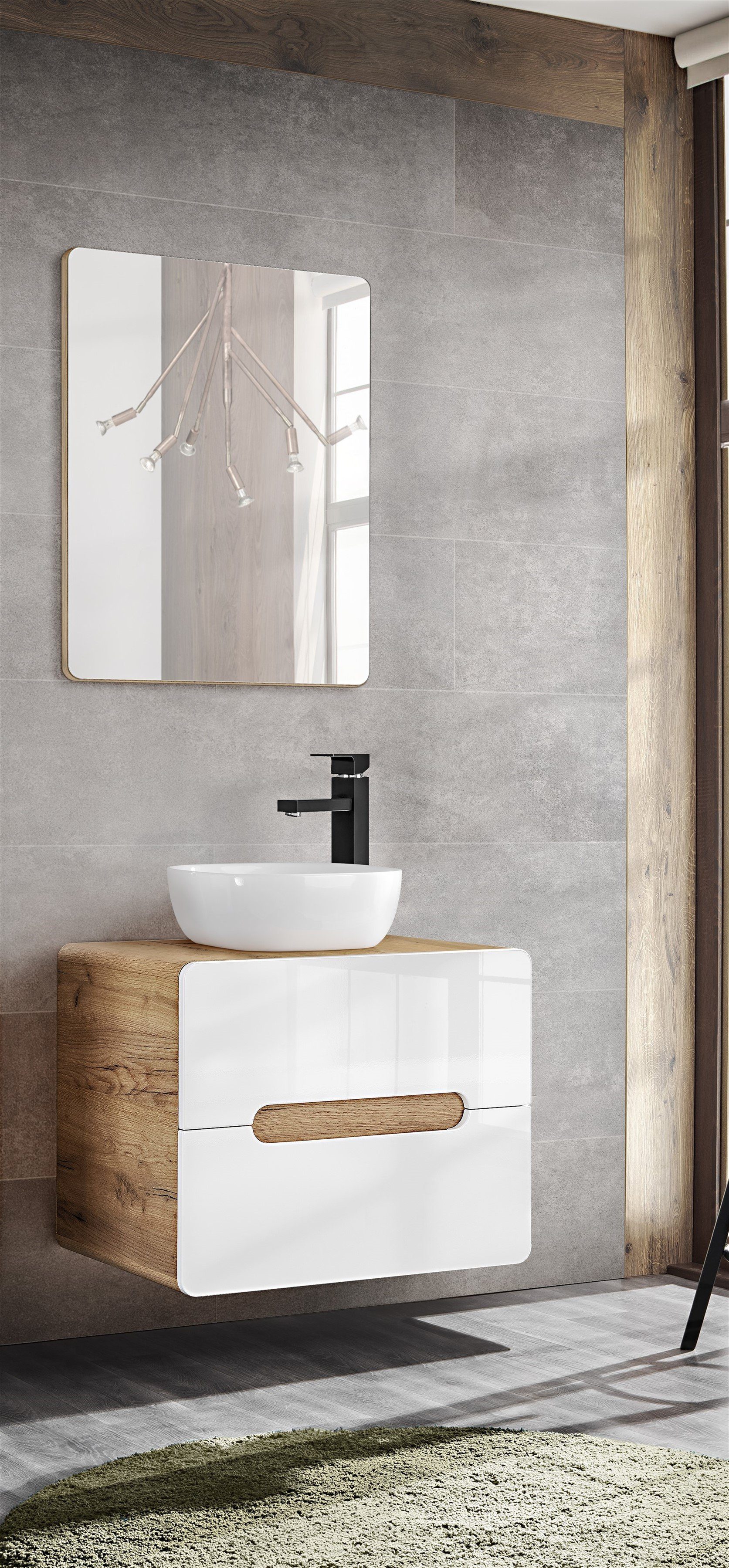 Fun Möbel Badezimmer-Set Badmöbel FERMO Weiss Hochglanz (60cm o. 80cm) mit o. ohne Waschbecken, (Set oder Spar-Set, 2-St), Schubladen und Türen mit Soft-Close-System