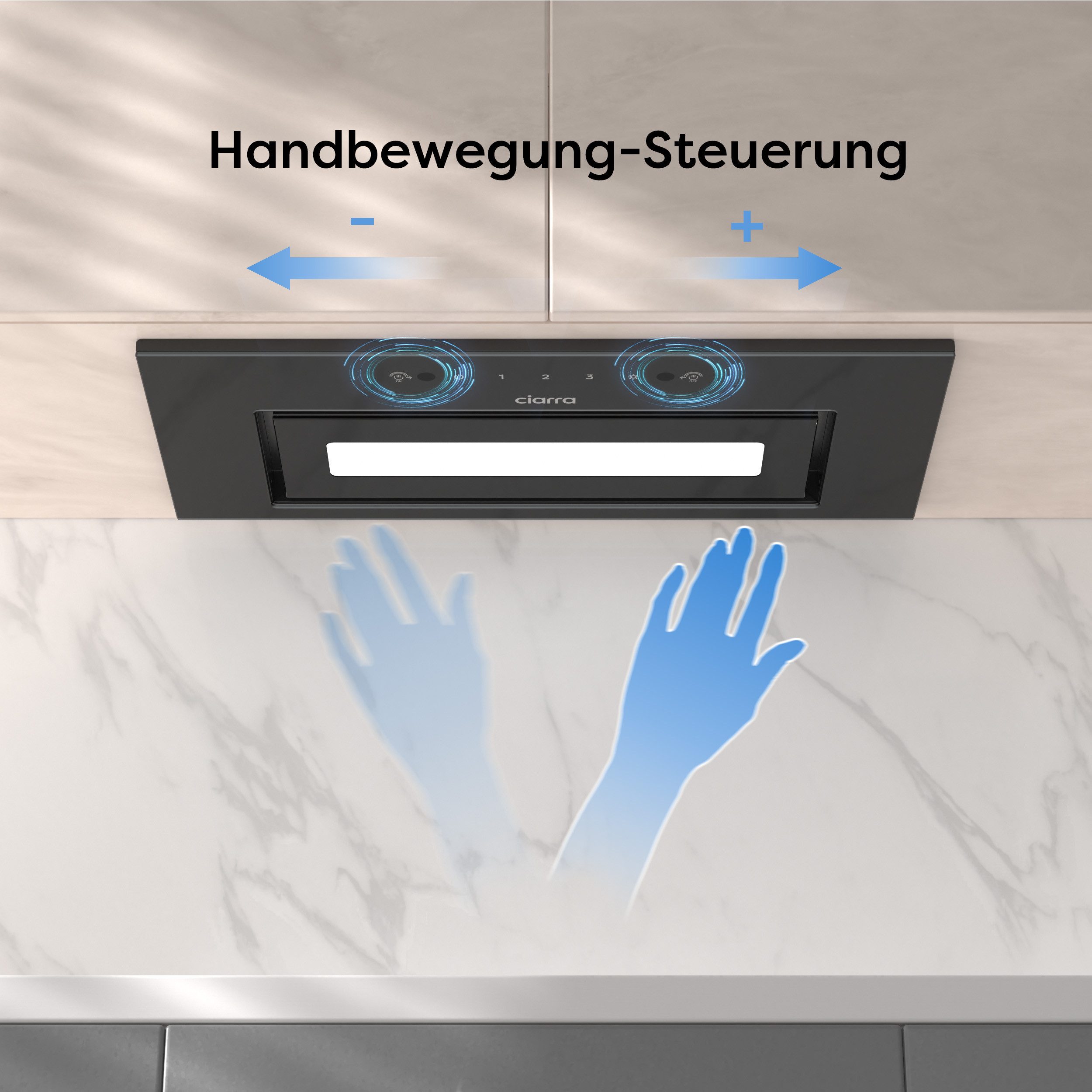 CIARRA Unterbauhaube 60 cm Einbauhaube 460 m³/h Abluft & Umluft leise A 3 Stufen VMB6931B 60 cm Einbauhaube 460 m³/h Abluft & Umluft leise A 3 Stufen VMB6931B, Einbau-Dunstabzugshaube für Küchenschrank Touch & Wave Control Schwarz