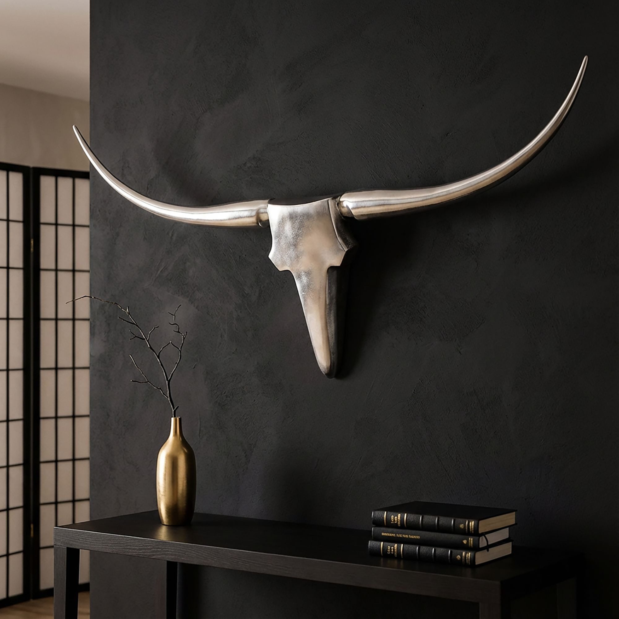 furnicato Wanddekoobjekt Jagdtrophäe Tierkopf 125x60x10 cm Silber (1 St), Handgefertigte Wandskulptur als Unikat für deine Wandmontage