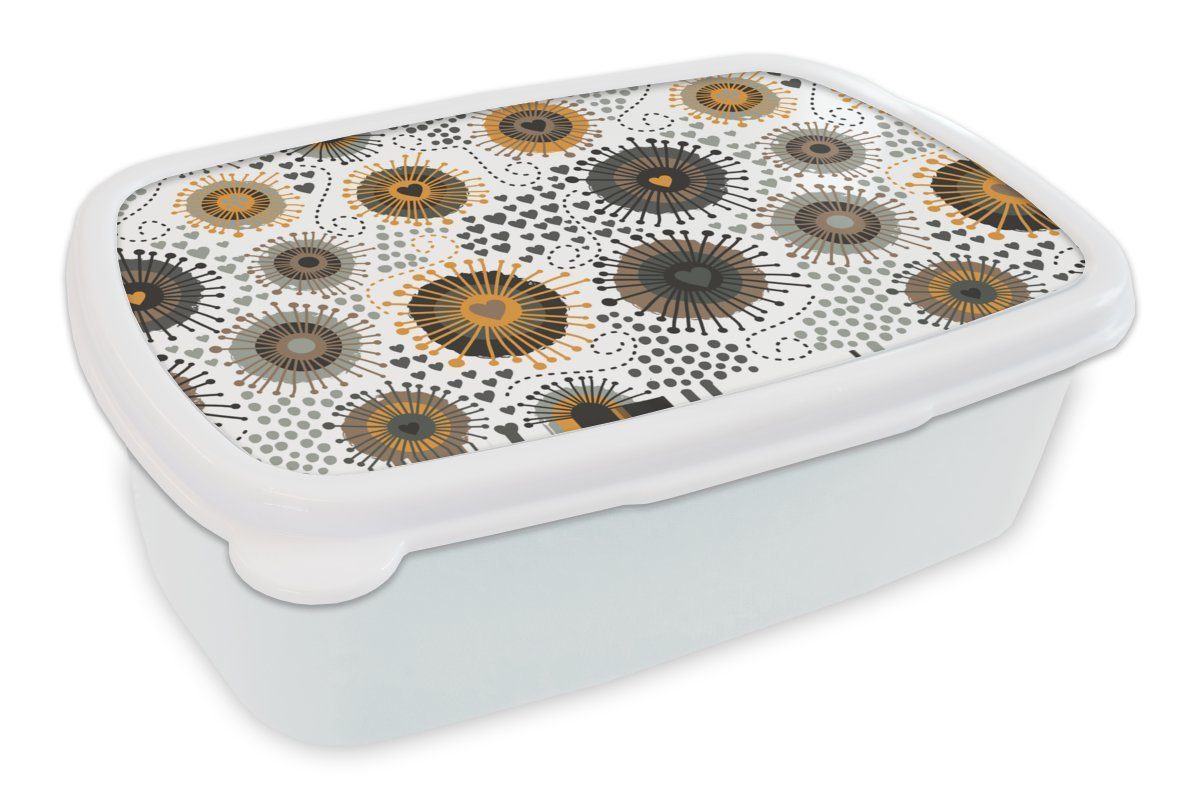 MuchoWow Lunchbox Herz - 50er Jahre - Muster, Kunststoff, (2-tlg), Brotbox für Kinder und Erwachsene, Brotdose, für Jungs und Mädchen weiß