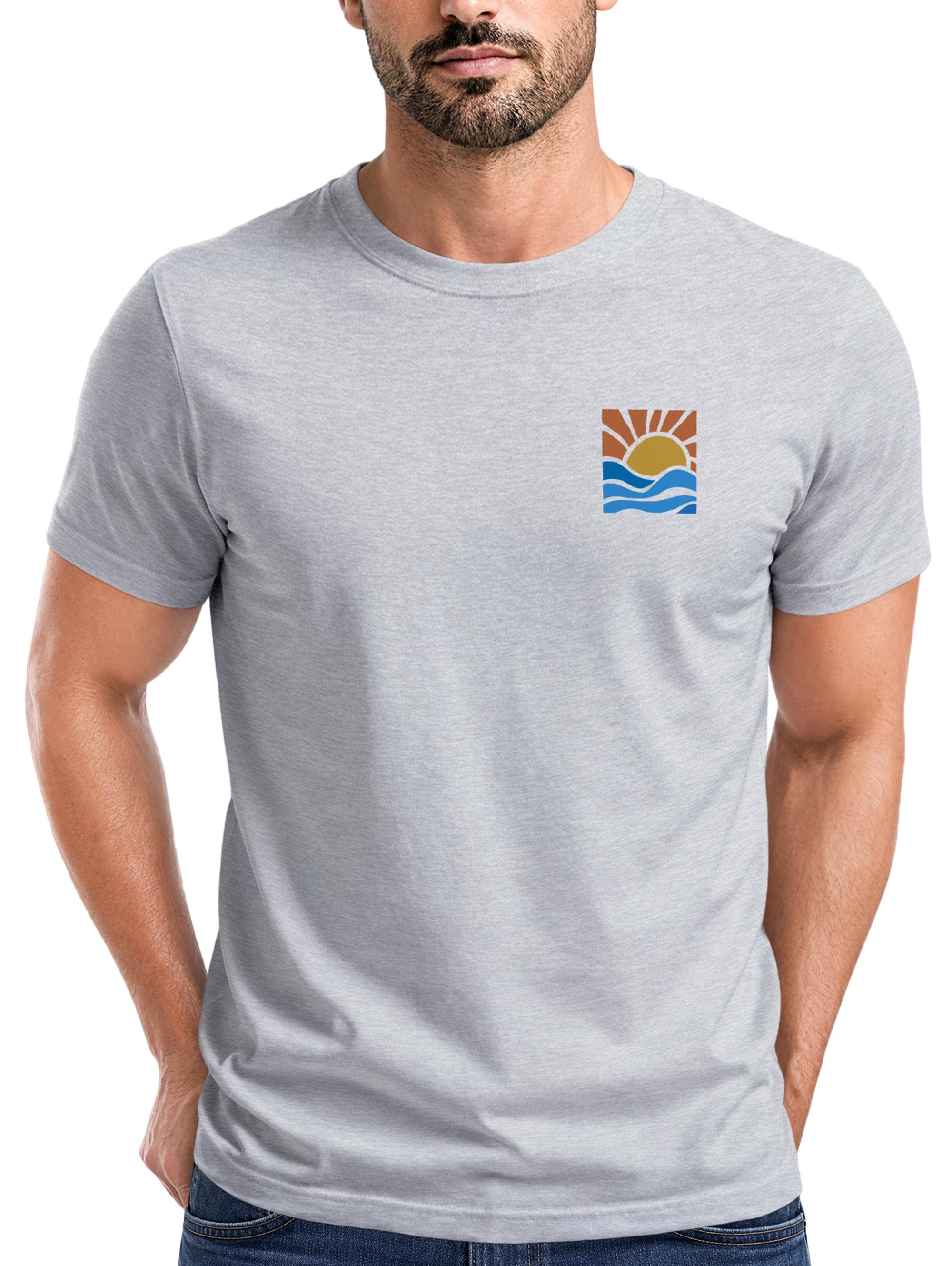 Neverless Print-Shirt Herren T-Shirt Logo Print Sommer Sonne Welle Strand Beach Style mit Print