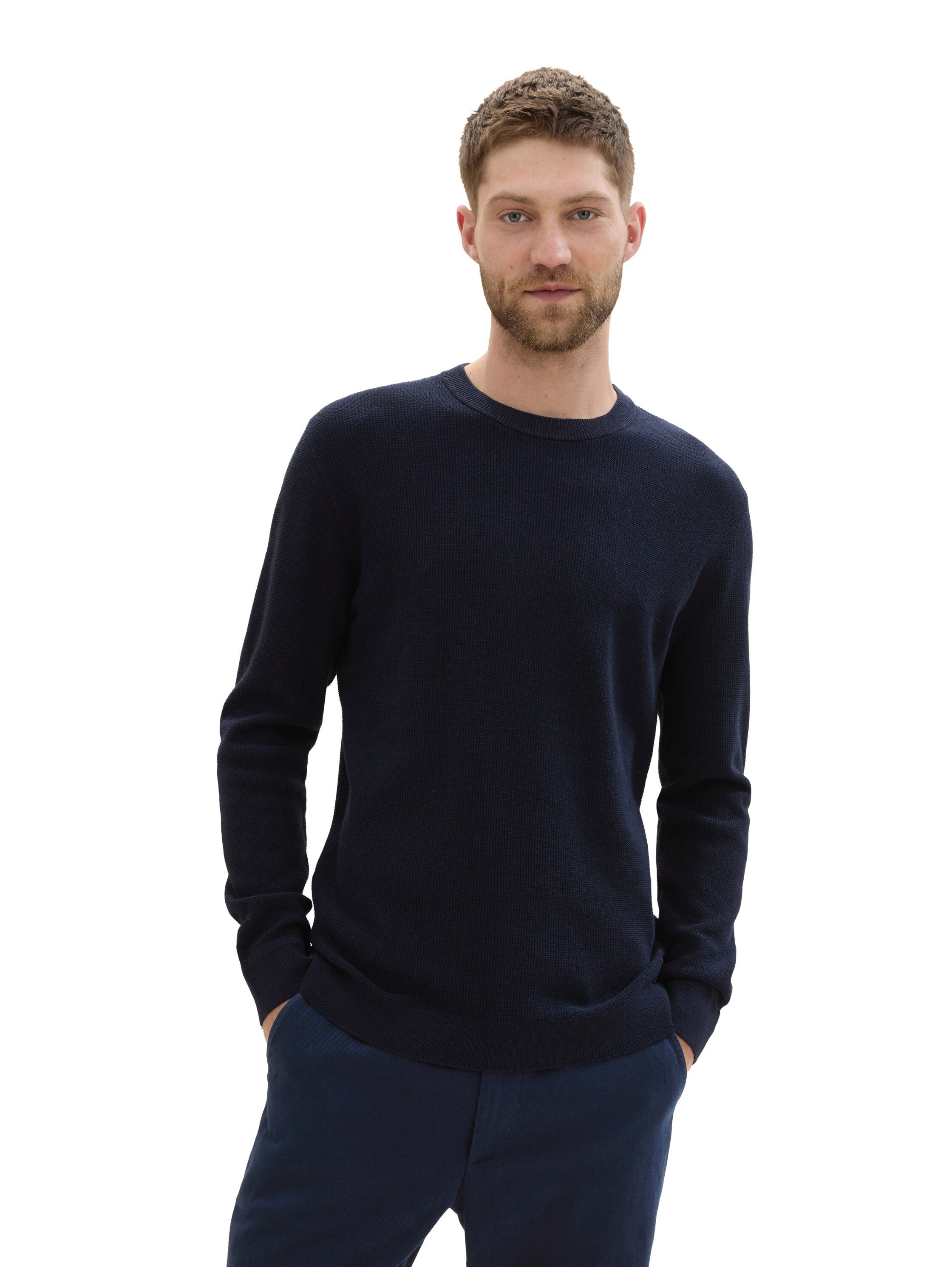 Tom Tailor Herren Rundhals Pullover STRUCTURED CREWNECK COTTON - Regular Fi günstig online kaufen