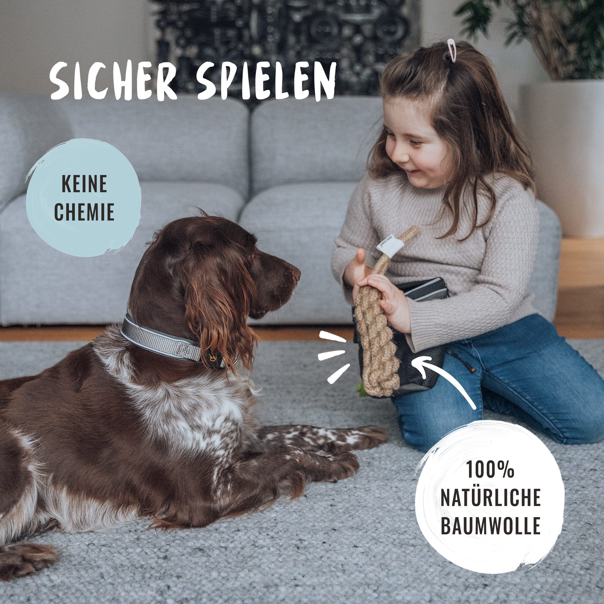Rudelkönig Zerrspielzeug Seilspielzeug für Hunde aus 100% Baumwolle, Tau Hundespielzeug, (3er Set 3-tlg), Unzerstörbares Zerrspielzeug und Spieltau