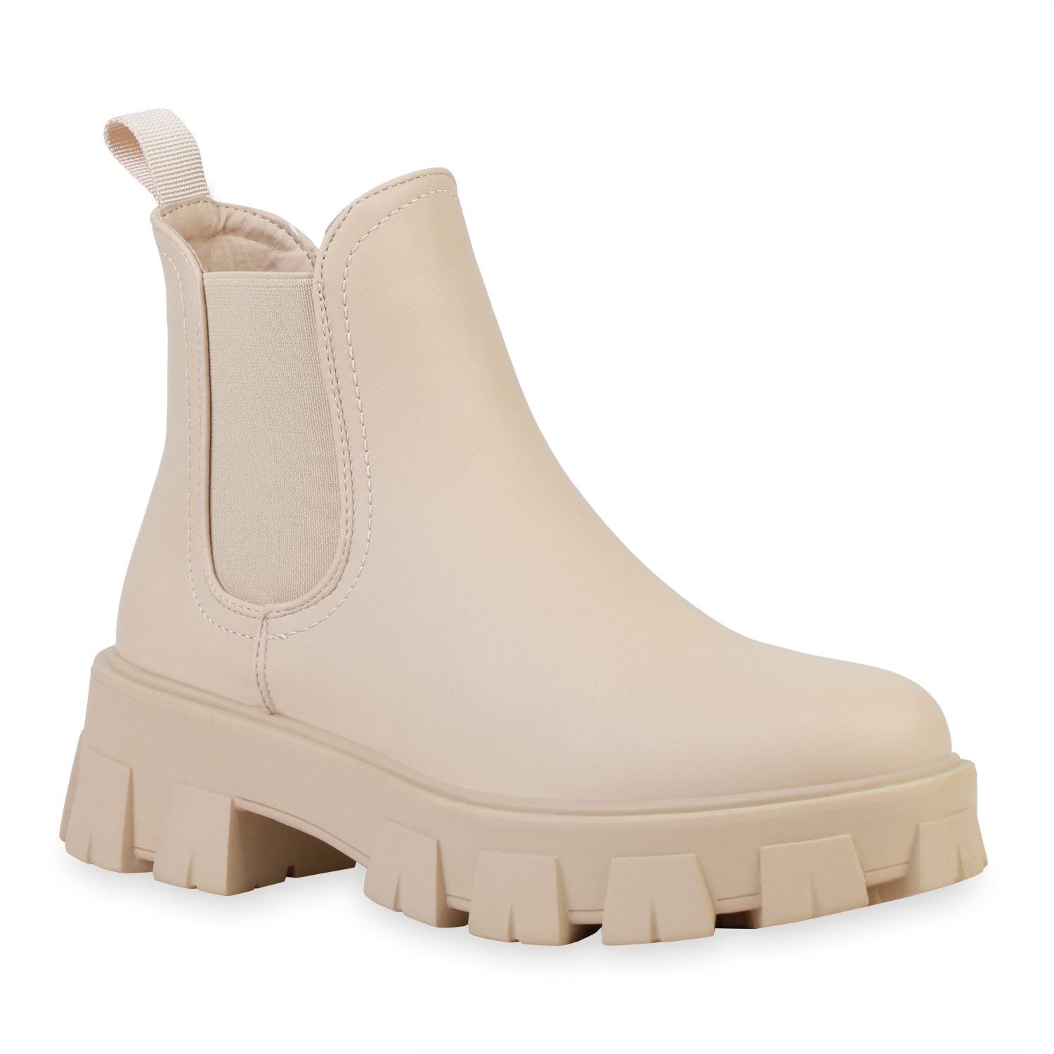 VAN HILL 836326 Plateaustiefelette Damen Stiefeletten Plateau Boots Blockabsatz Profil-Sohle