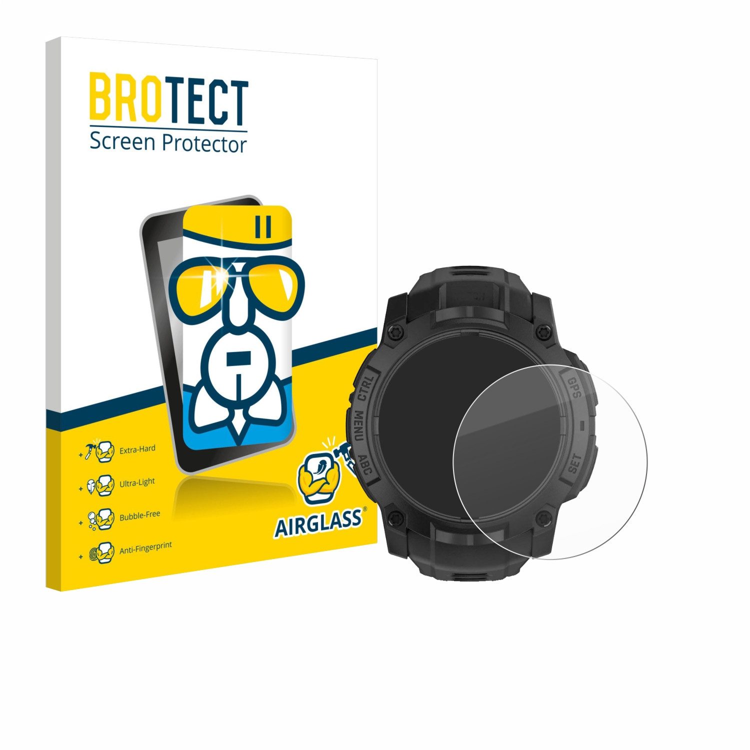 BROTECT Displayschutzglas Folie für Garmin Instinct 3 Solar Tactical Edition (50 mm), Schutzfolie Glas Panzer Display Schutz klar