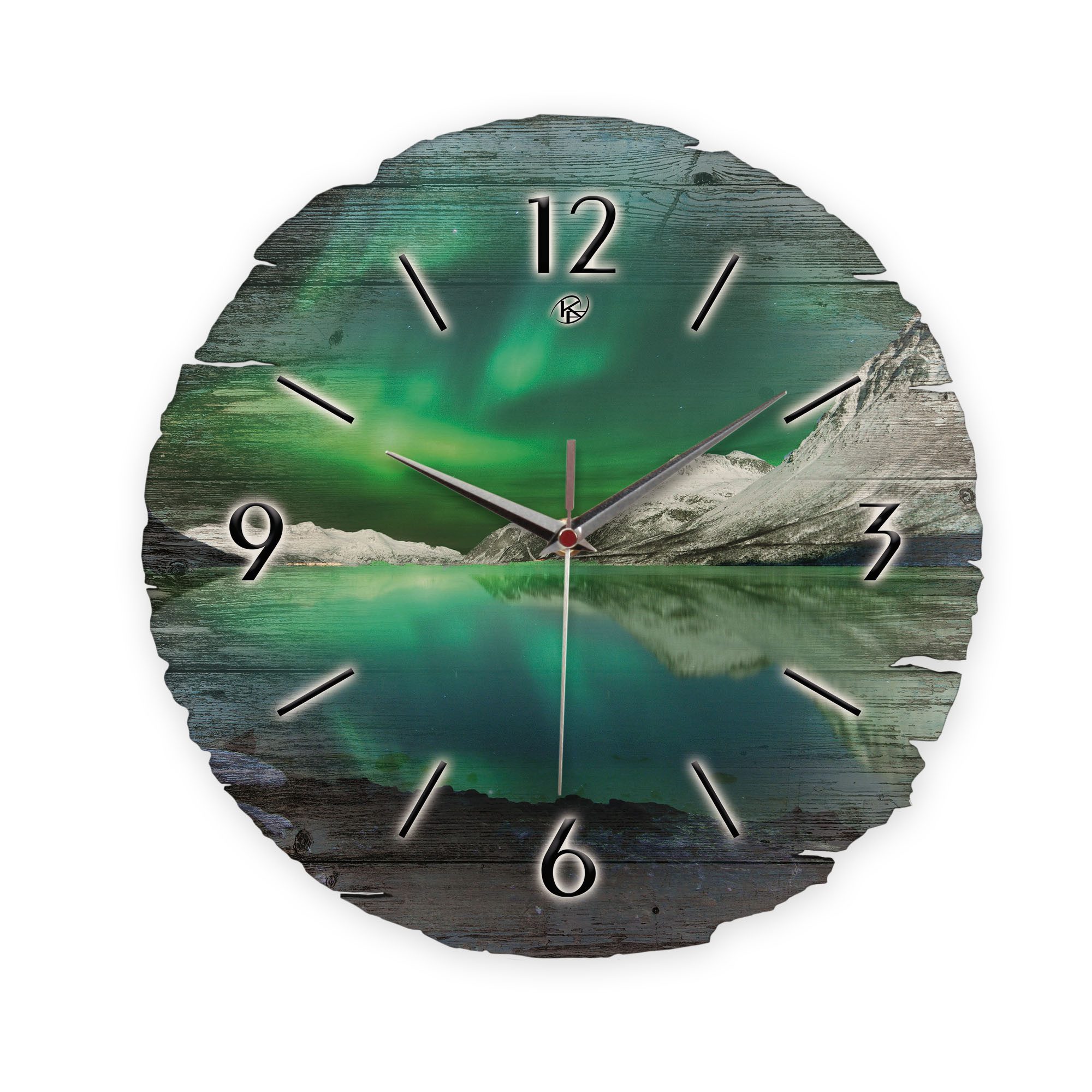 Kreative Feder Wanduhr Wanduhr "Polarlicht" aus Naturholz (ohne Ticken; Funk- oder Quarzuhrwerk; ⌀ 30cm; außergewöhnlich)