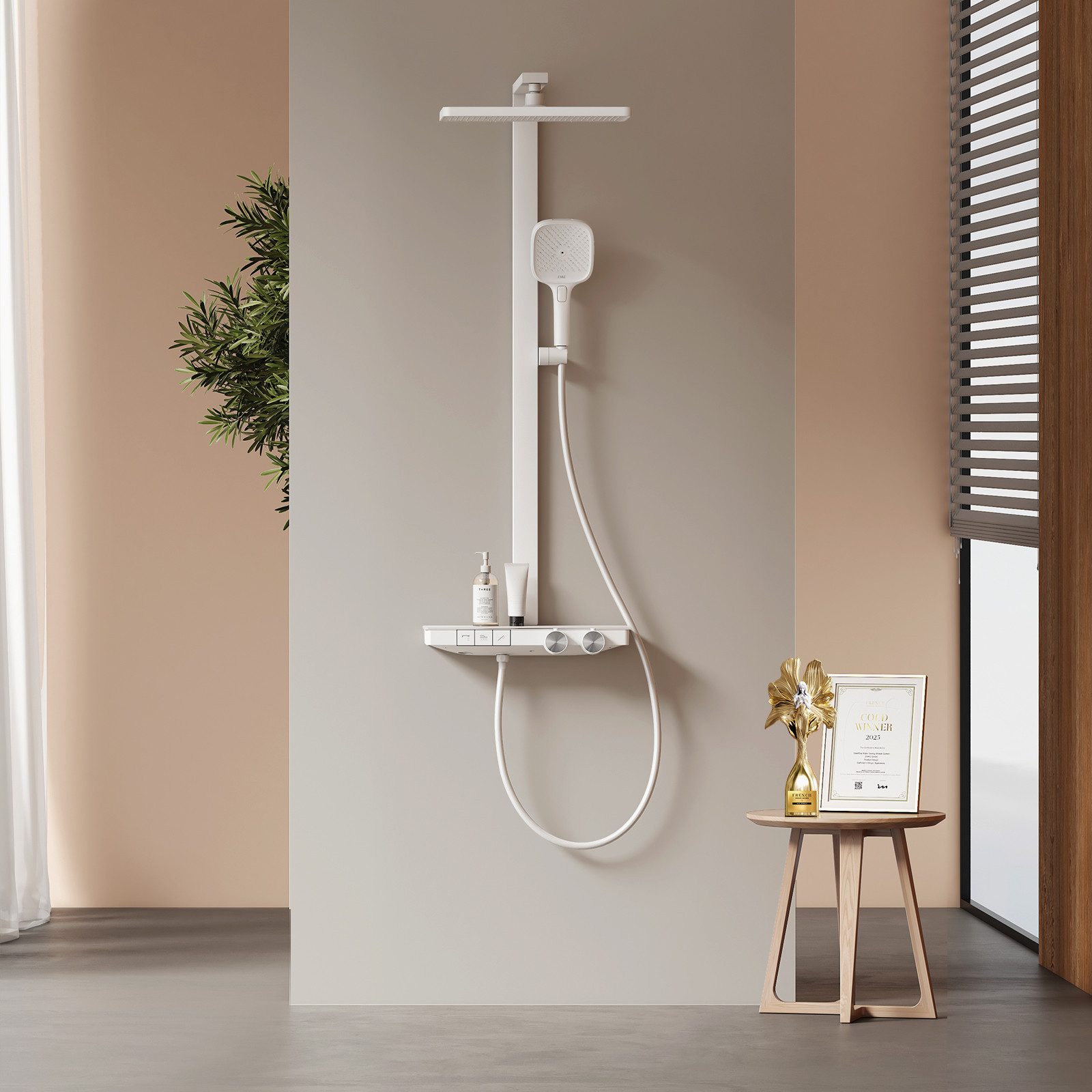 EMKE Duschsystem mit Thermostat Regendusche und Handbrause Messing Duschsäule, Thermostat Duschsystem mit Handbrause, 4 Funktionen Messing