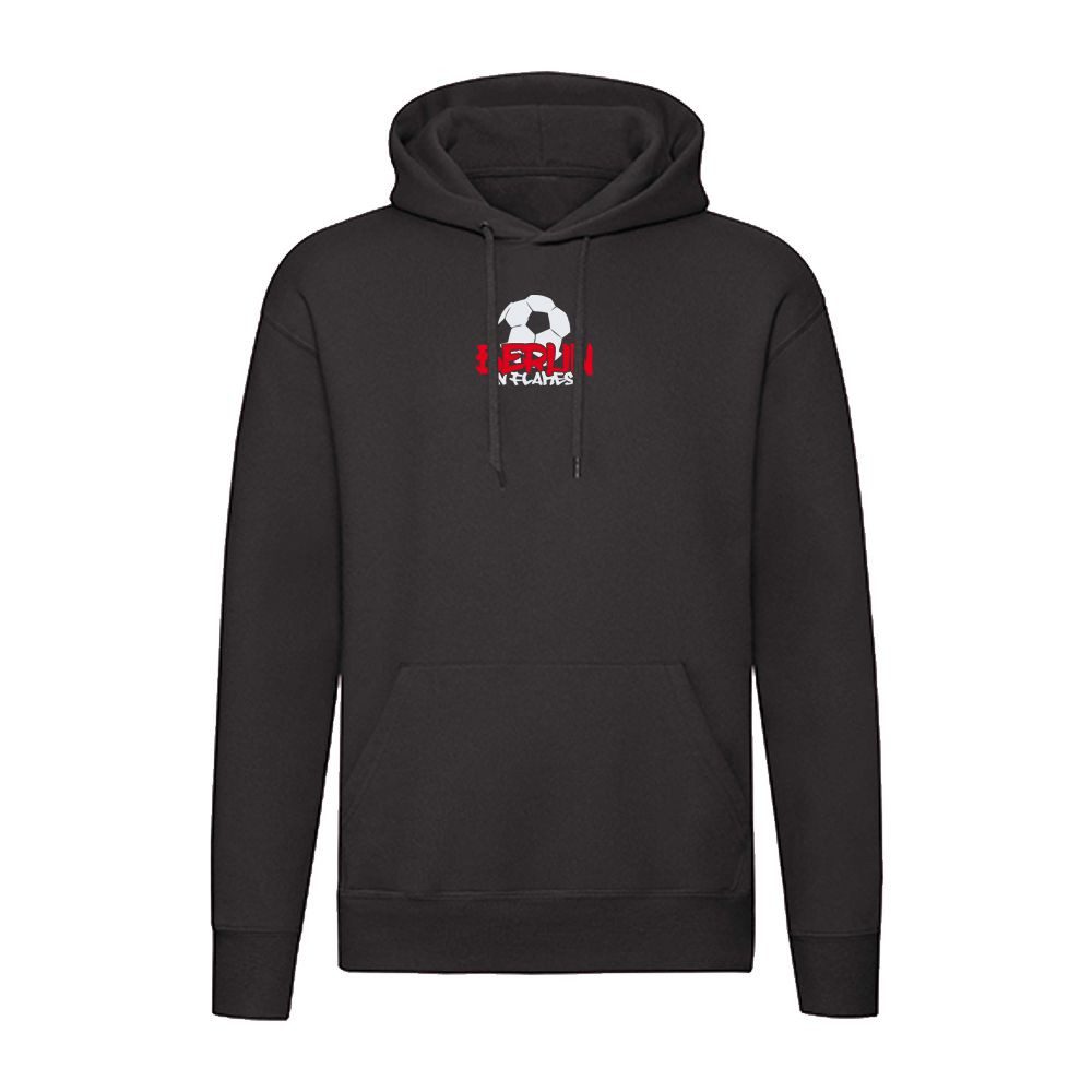 G-graphics Hoodie Berlin in flames – Feuer-Fussball (rot) – mit Front- & Backprint Unisex Pullover mit einem Motiv für den echten Fan