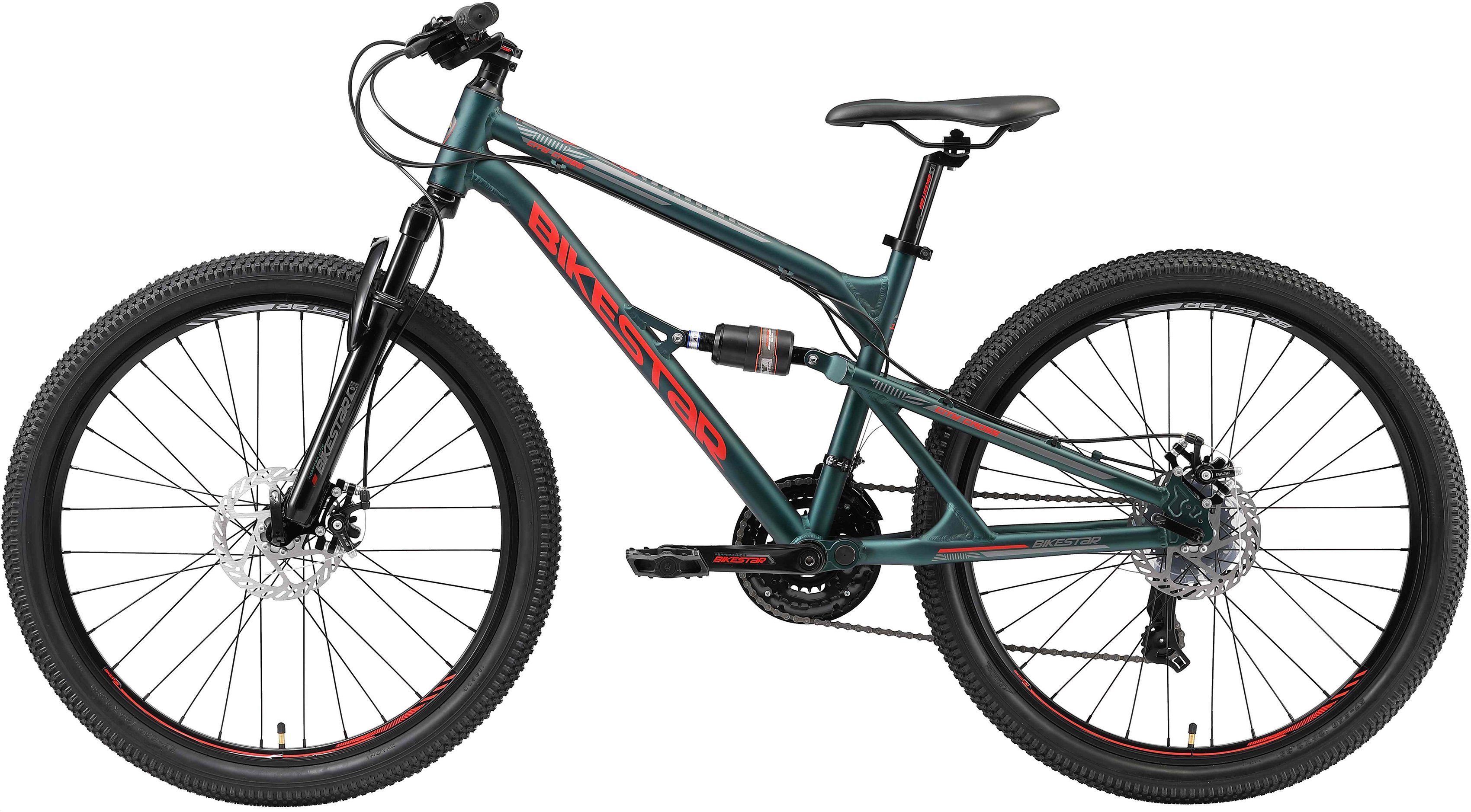 Bikestar Mountainbike, 21 Gang Shimano RD-TY300 Schaltwerk, Kettenschaltung, für Damen und Herren, Kettenschaltung