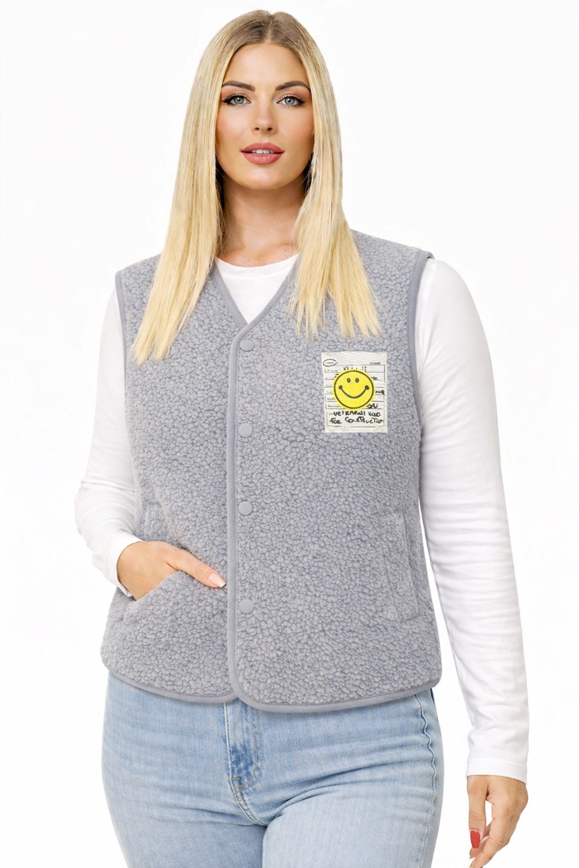 Worldclassca Fellimitatweste Worldclassca Teddy Weste Smiley Kuschelig Kurz Herbst Winter Ärmellos Neue Kollektion - Stilvolle und gemütliche Mode für Damen