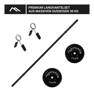 MSports® Hantel-Set Langhantelstange mit Federverschluss + 30 oder 60 kg