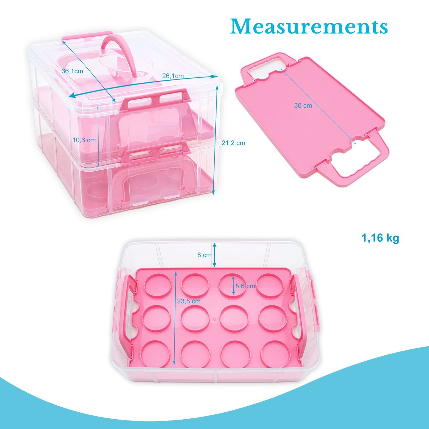 Intirilife Kuchentransportbox, Kunststoff, (1-tlg), Transportbox für Kuchen Cupcakes Transportbehälter für Muffins – Bild 4 von 5