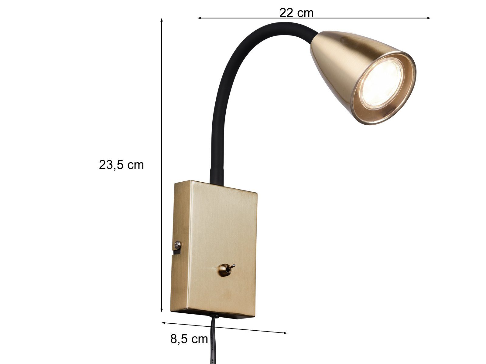 TRIO Leuchten LED Leselampe mit Schalter und Stecker, Höhe 23,5cm, Dimmfunktion, LED wechselbar, Warmweiß, innen Wand-Leuchte mit Kabel, Nachttischlampe & Bett- – Bild 4 von 5