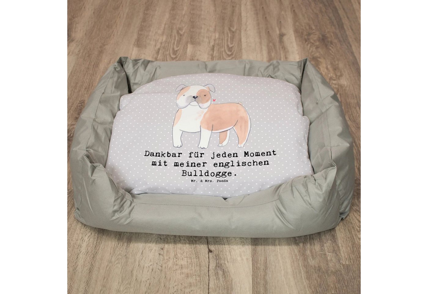 Thumbnail - Mr. & Mrs. Panda Tierbett Englische Bulldogge Moment - Grau Pastell - Geschenk, English Bulldog, Zeitlos elegant
