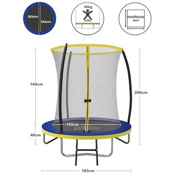 Zero Gravity Gartentrampolin Ø183/244/305/366/427 cm, Leiter & Sicherheitsnetz, TÜV cert, Trampolin, Ø 183 cm, Quick-Fold Sicherheitsnetz, keine Schweißnähte, Outdoor