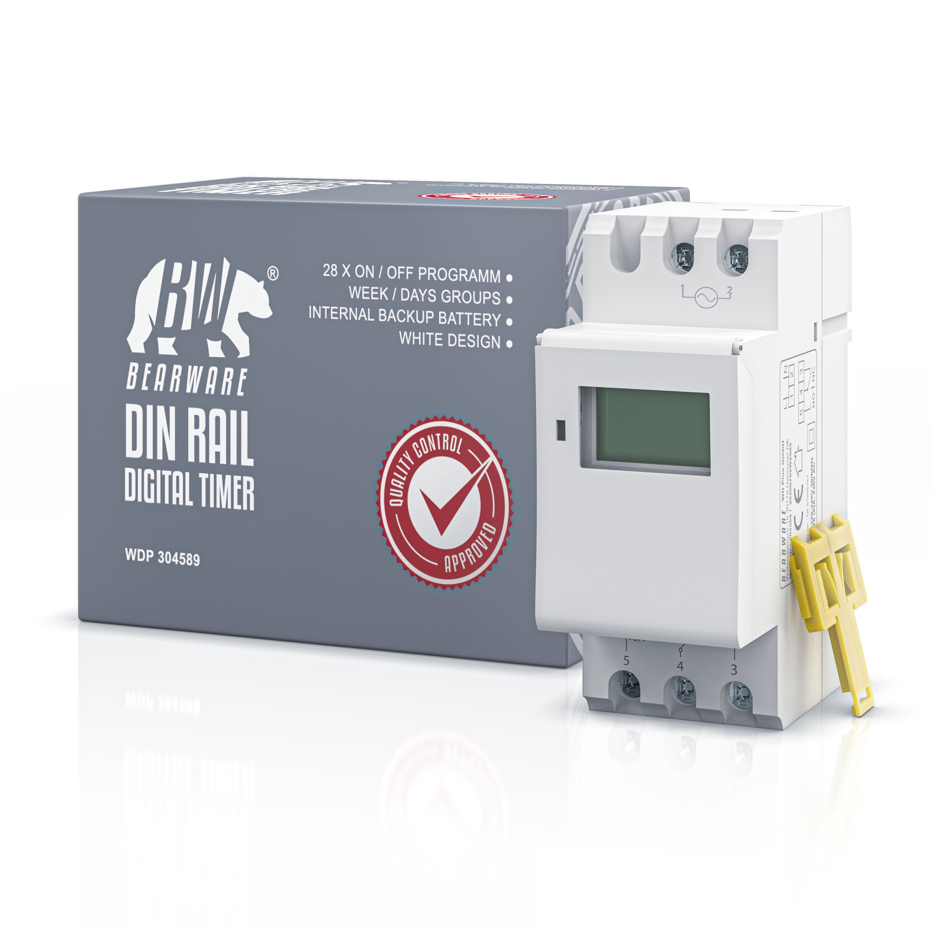 BEARWARE Zeitschaltuhr, digital für DIN Hutschienen im Verteilerschrank Schalttafeln 16A/3650W
