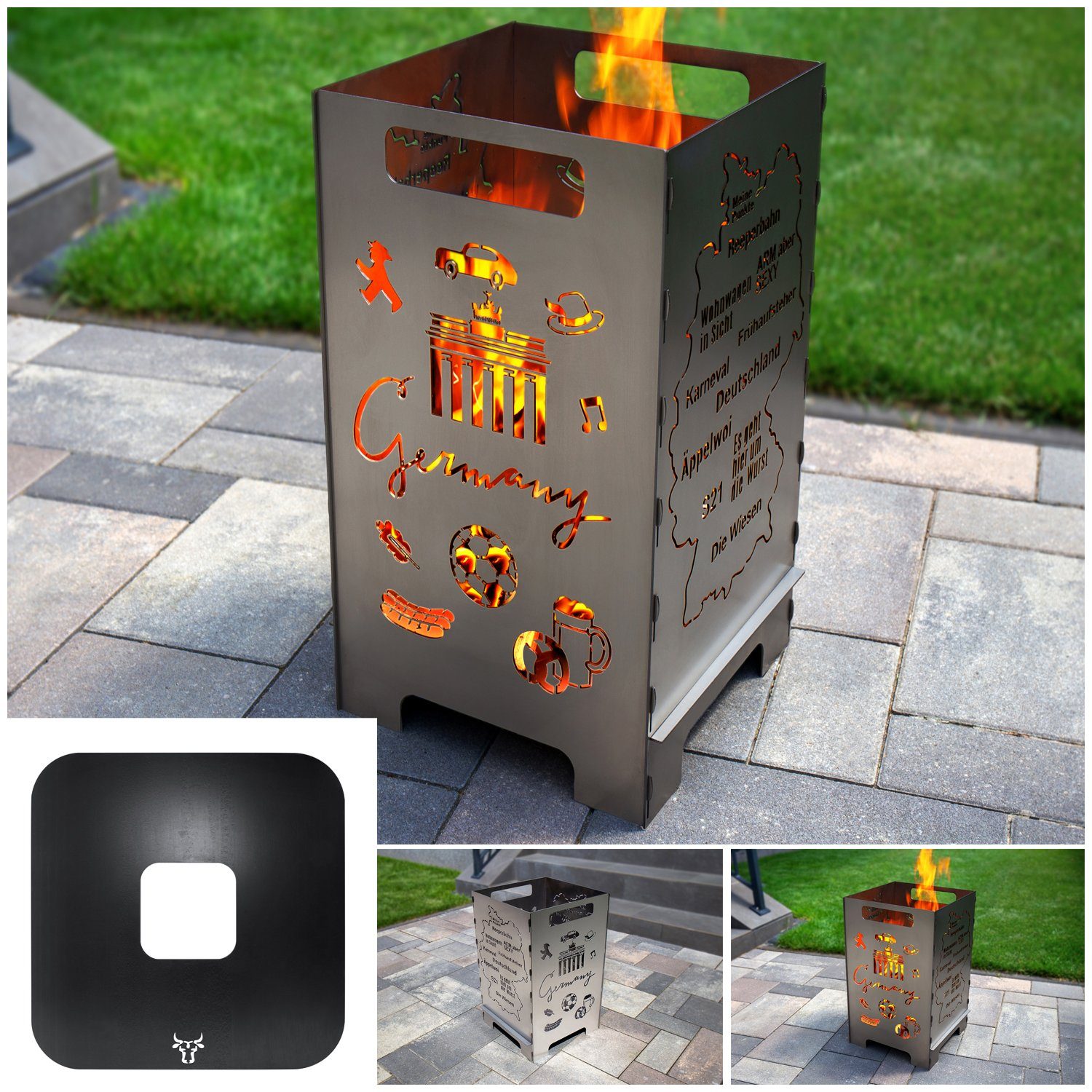 tuning-art Feuerkorb FK05-G Feuertonne Feuerschale Grill-Set mit Grillplatte Feuerplatte