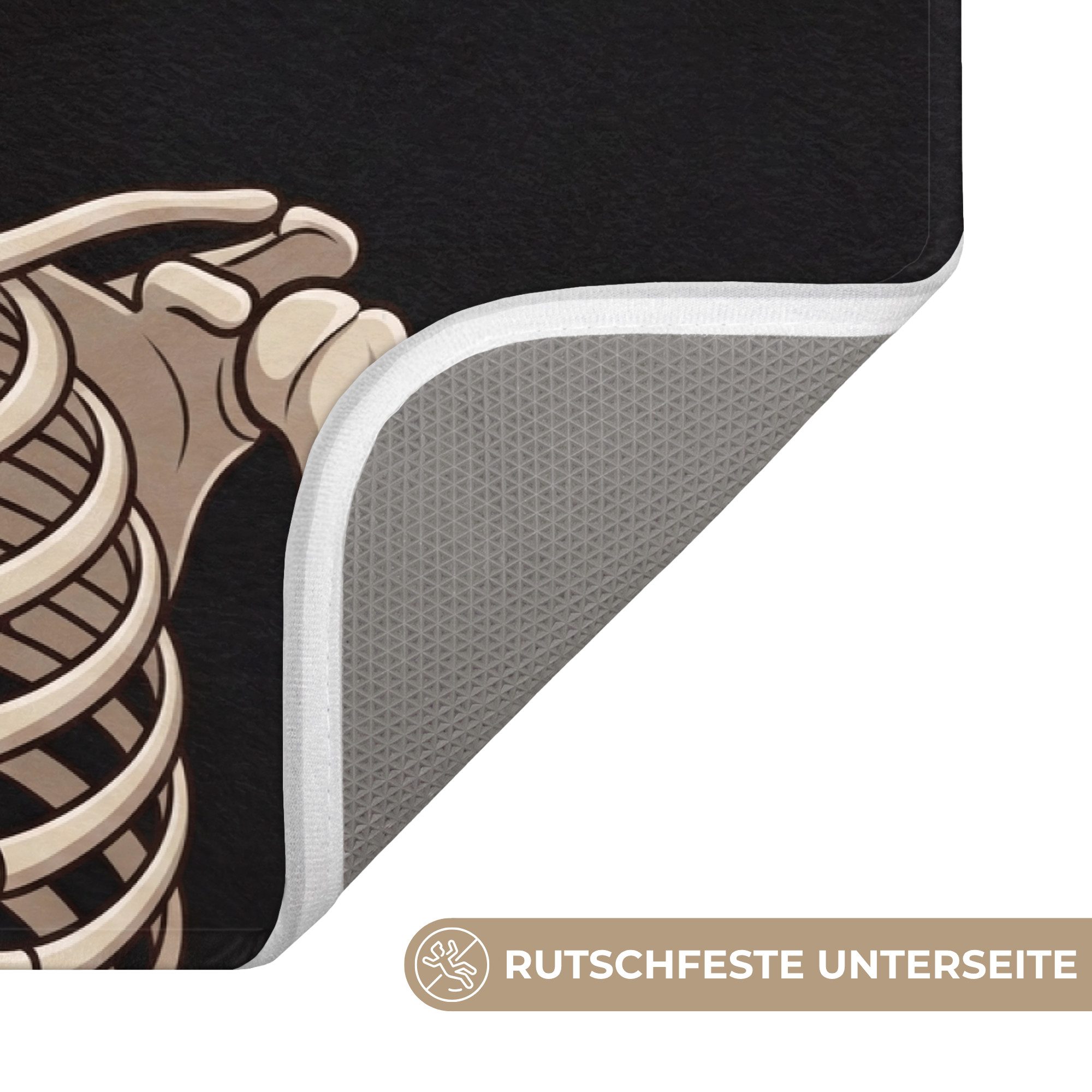 OnlyWow Badematte Skelett - Frieden - Schwarz, Höhe 10 mm, Polyester, Rechteckig, Badezimmerteppich, Badteppich, Rutschfest, Badvorleger, Waschbar
