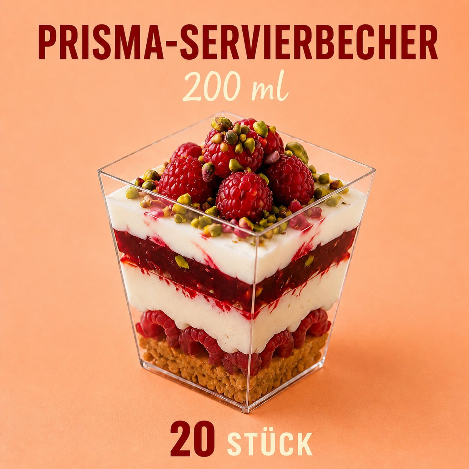 Jungengel Dessertschale Dessertbecher 20x 200 ml Servierbecher Vorspeisenbecher Portionsbecher, (20er-Set, 20-tlg), Prismaform, transparent, stapelbar, formstabil