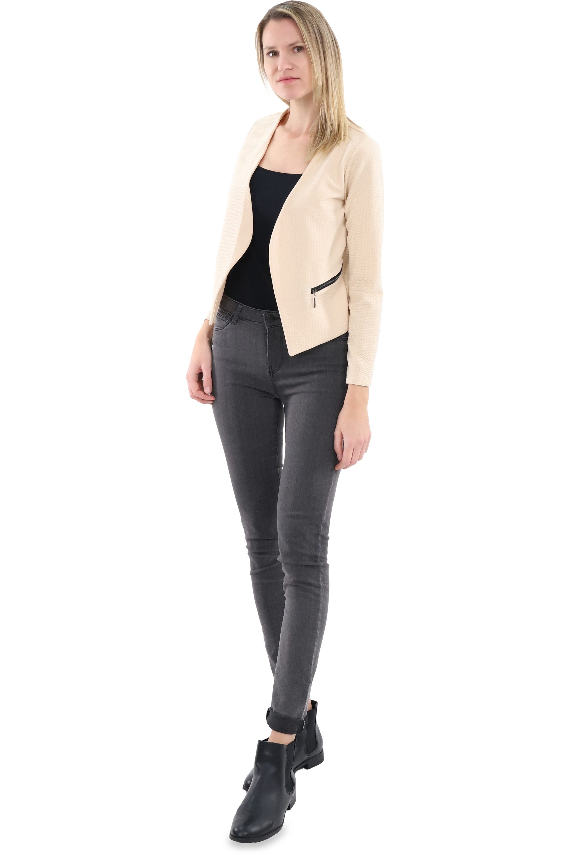 malito more than fashion Jackenblazer malito Damen Blazer ohne Kragen, Sakko im Basic Look, Kurzjacke mit Sweatblazer im Basic-Look
