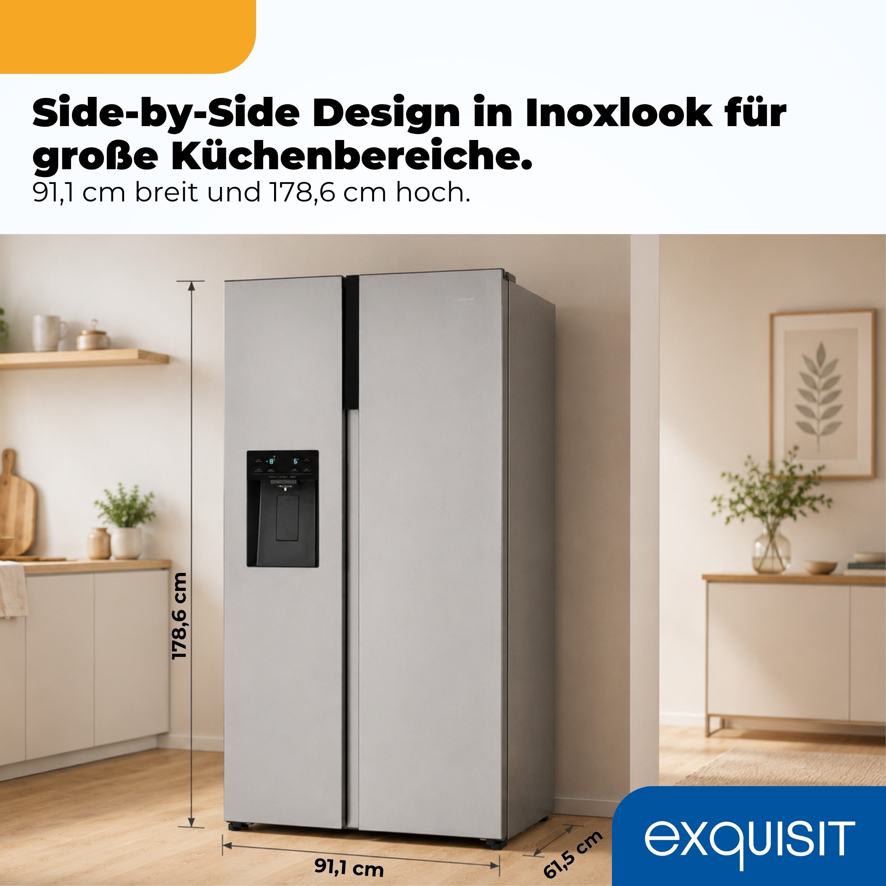 exquisit Side-by-Side SBS5530-CT-010C, 178,8 cm hoch, 91,1 cm breit, 528 l Nutzinhalt gesamt, 4 Sternefach, Energieklasse C, 37 dB