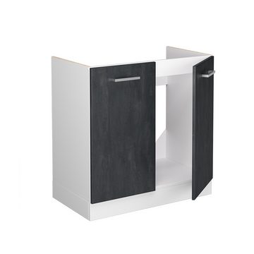 Livinity® Spülenunterschrank Untenschrank R-Line 80 cm Weiß Schwarz Beton