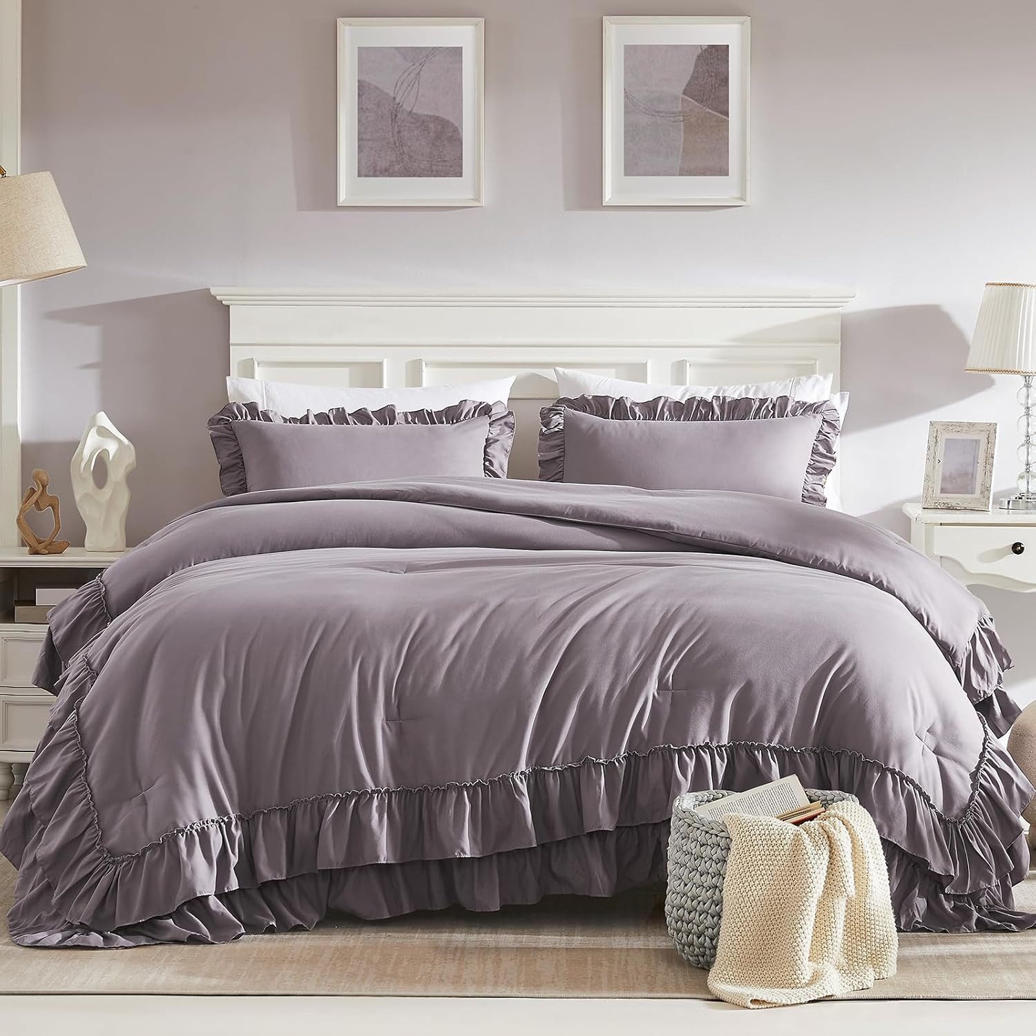 ibettertec Bettwäsche Bettwäsche-Set mit Rüschen 135x200 200x200, weich, Shabby-Chic, leicht, Rüschen, 2 teilig, flauschig, für alle Jahreszeiten