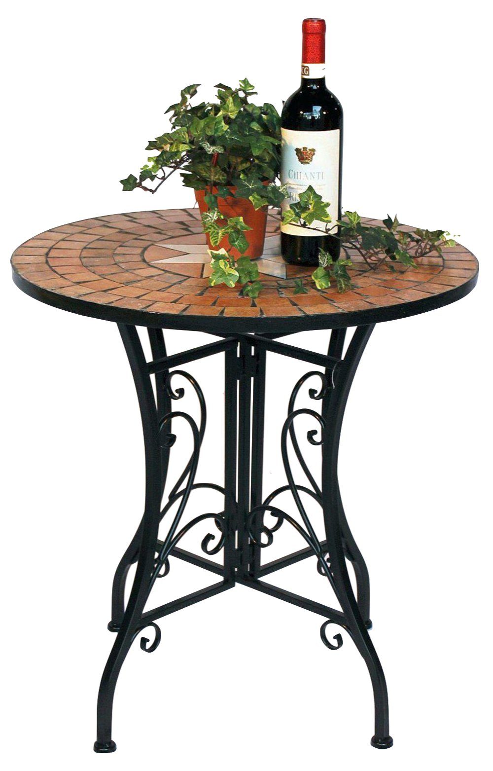 DanDiBo Gartentisch Tisch Mosaik Metall Mosaiktisch Ø 60 cm 12001 Gartentisch Mediterran Wetterfest Bistrotisch Beistelltisch Garten mit Naturstein