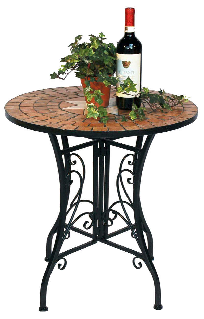 DanDiBo Gartentisch Tisch Mosaik Metall Mosaiktisch Ø 60 cm 12001 Gartentisch Mediterran Wetterfest Bistrotisch Beistelltisch Garten mit Naturstein