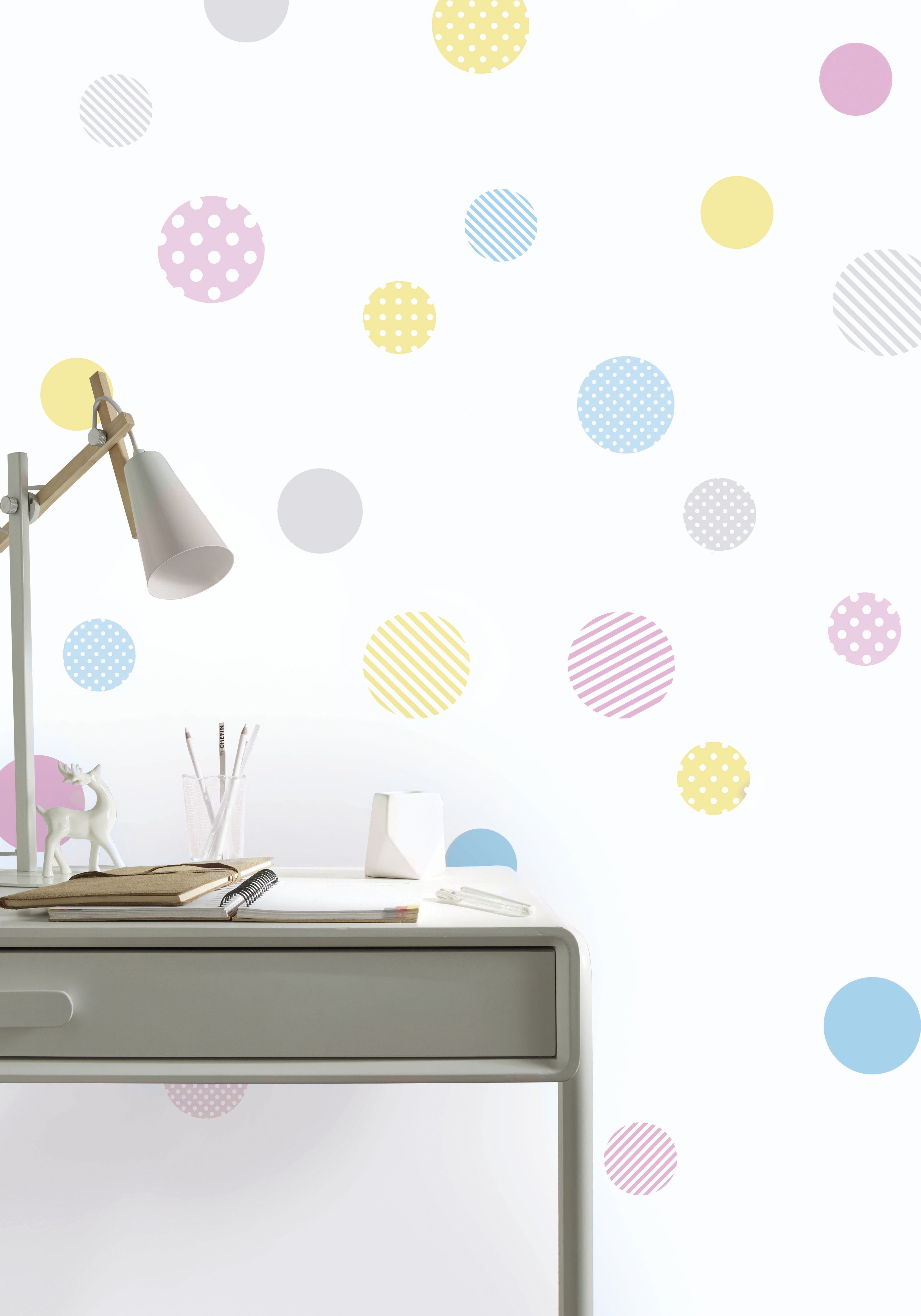 Art for the home Wandtattoo Punkte (1 St), Wandaufkleber - Dots - Pastellfarben - 2 x 25x70 cm